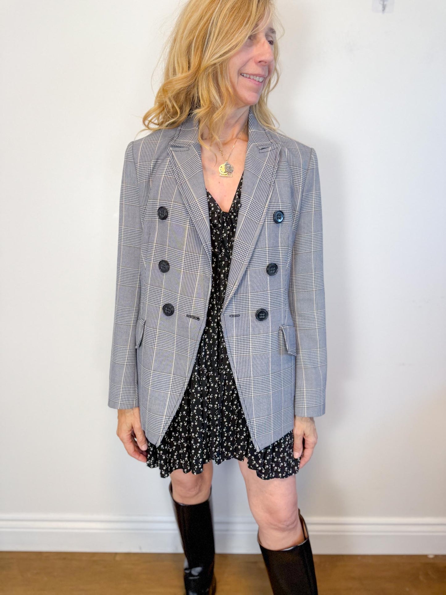 Dorothee Schumacher Double Breasted Blazer in Grey Plaid (Size S)