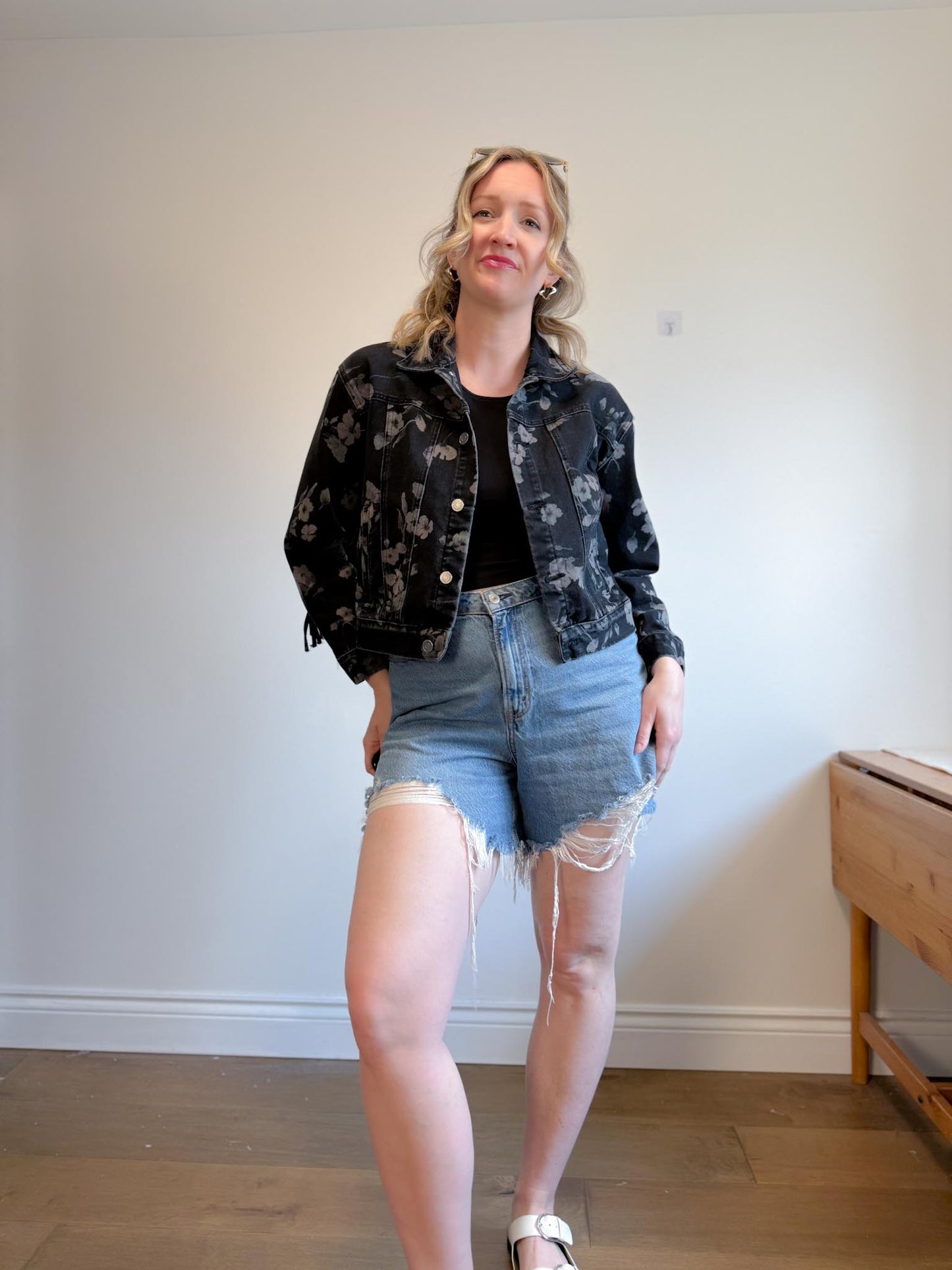 Saltwater Luxe Floral Denim Jacket with Tassels (Size S/M)