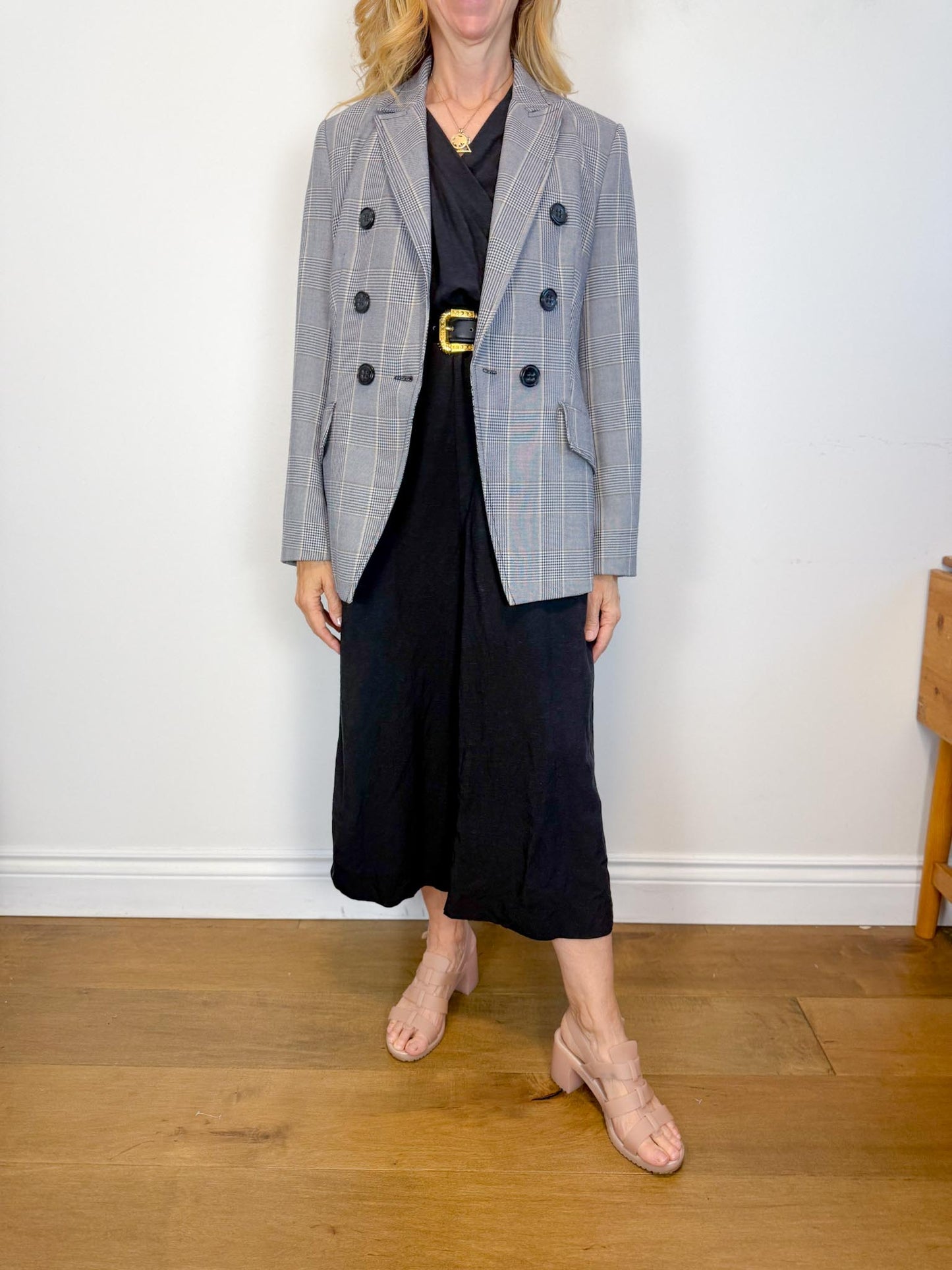 Dorothee Schumacher Double Breasted Blazer in Grey Plaid (Size S)