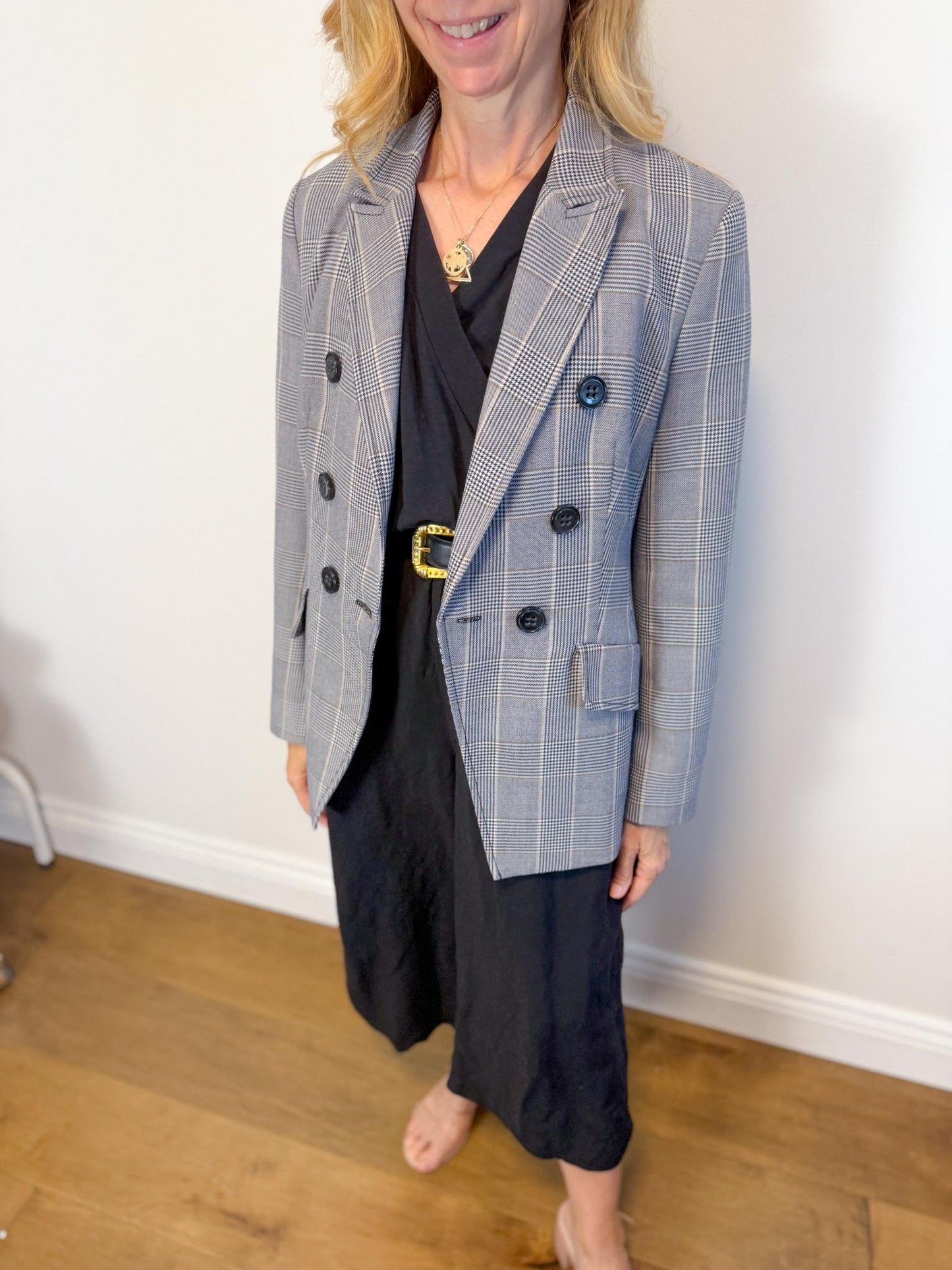 Dorothee Schumacher Double Breasted Blazer in Grey Plaid (Size S)