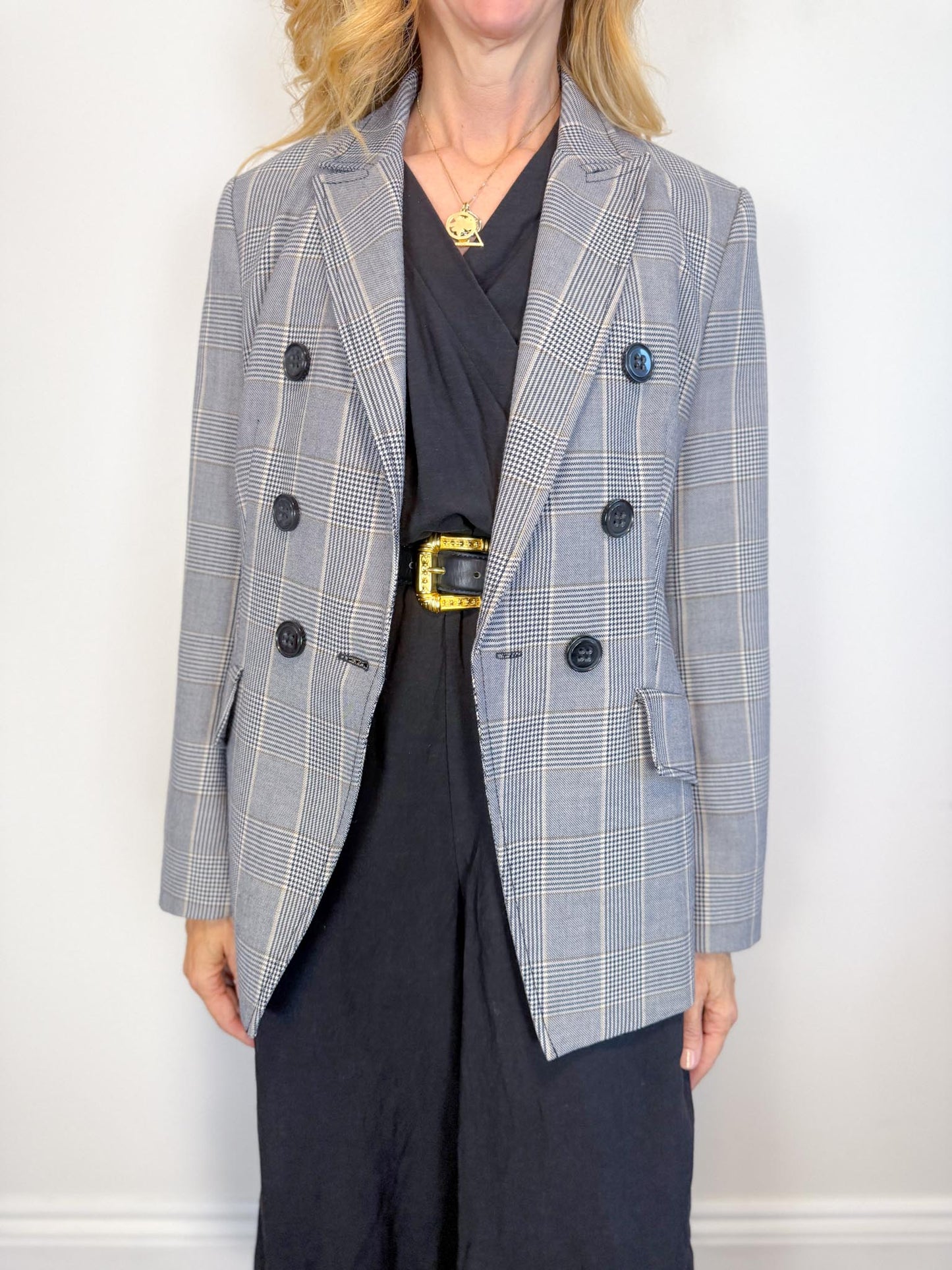 Dorothee Schumacher Double Breasted Blazer in Grey Plaid (Size S)