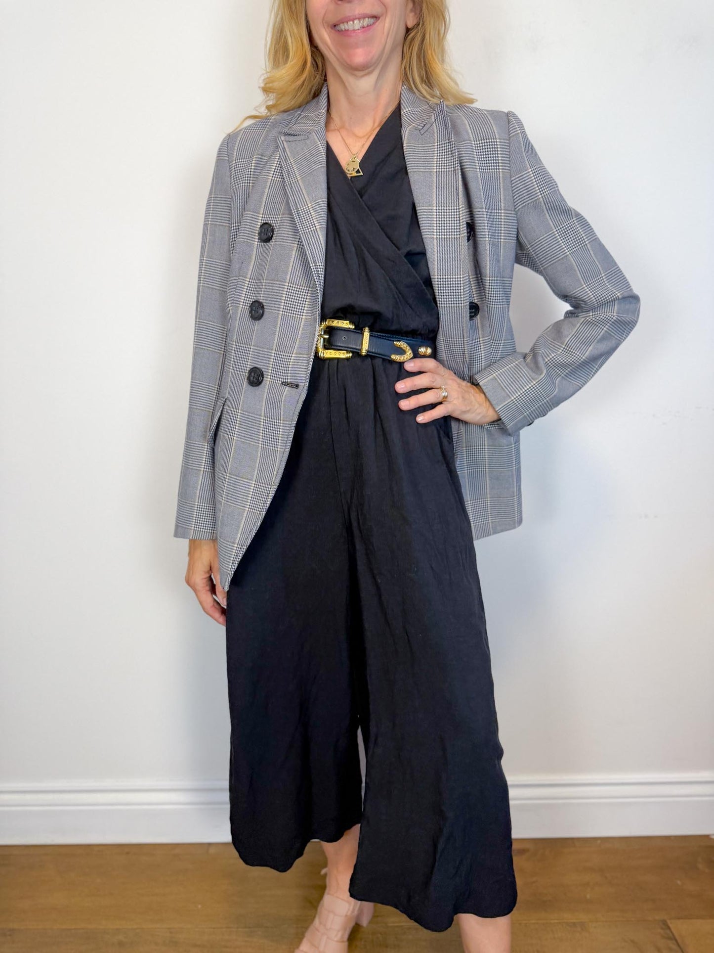 Dorothee Schumacher Double Breasted Blazer in Grey Plaid (Size S)