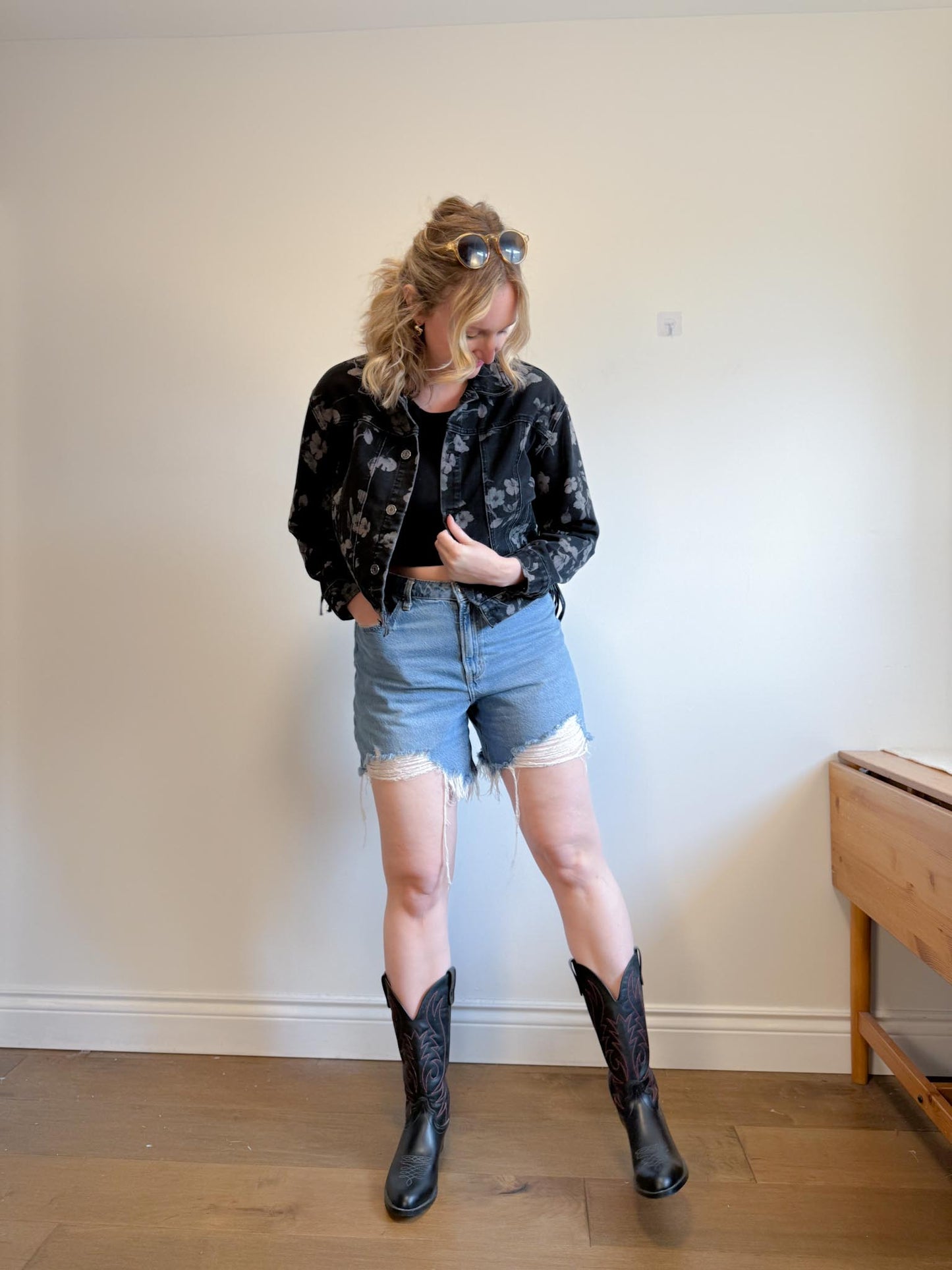Saltwater Luxe Floral Denim Jacket with Tassels (Size S/M)