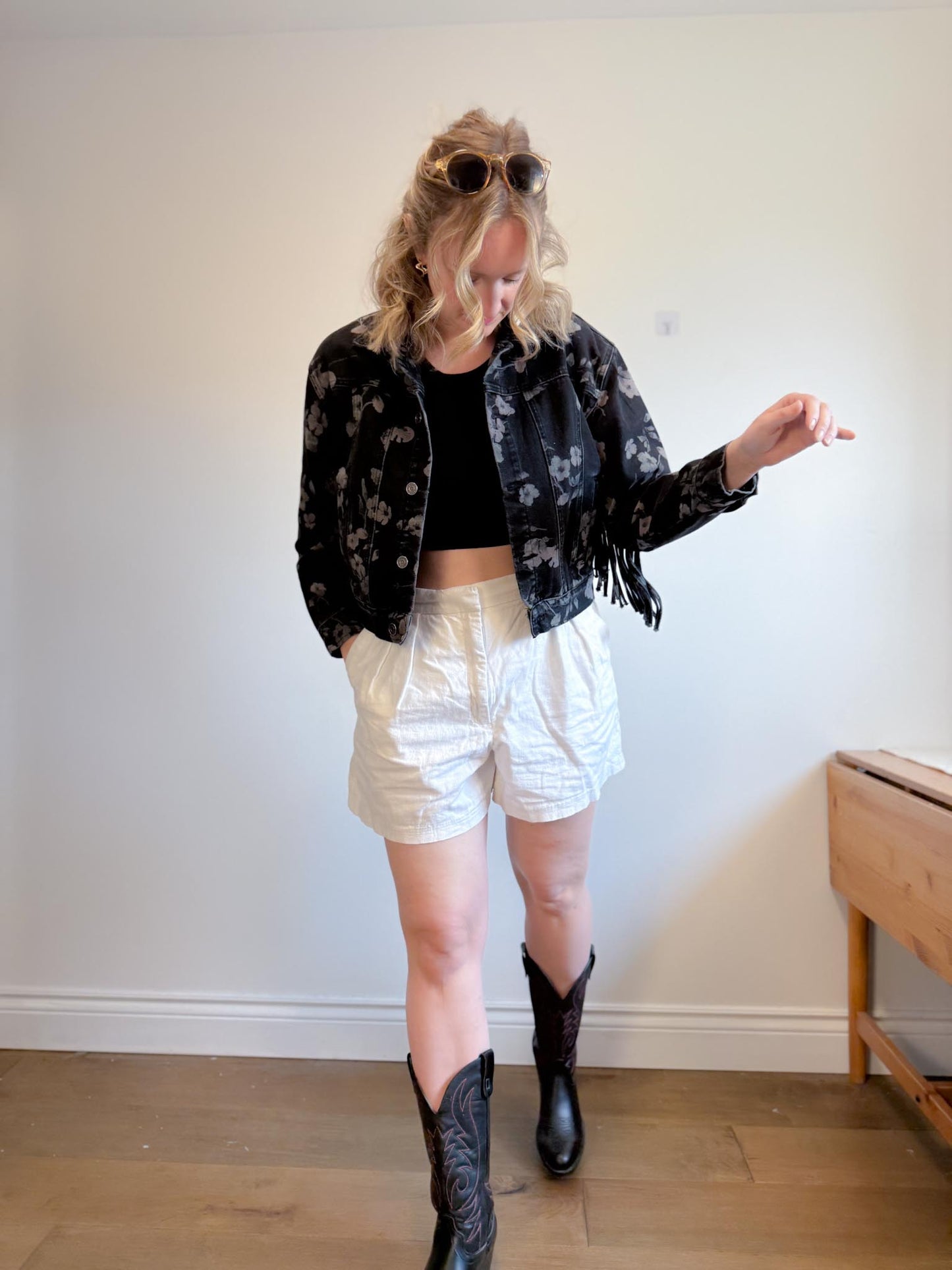 Saltwater Luxe Floral Denim Jacket with Tassels (Size S/M)