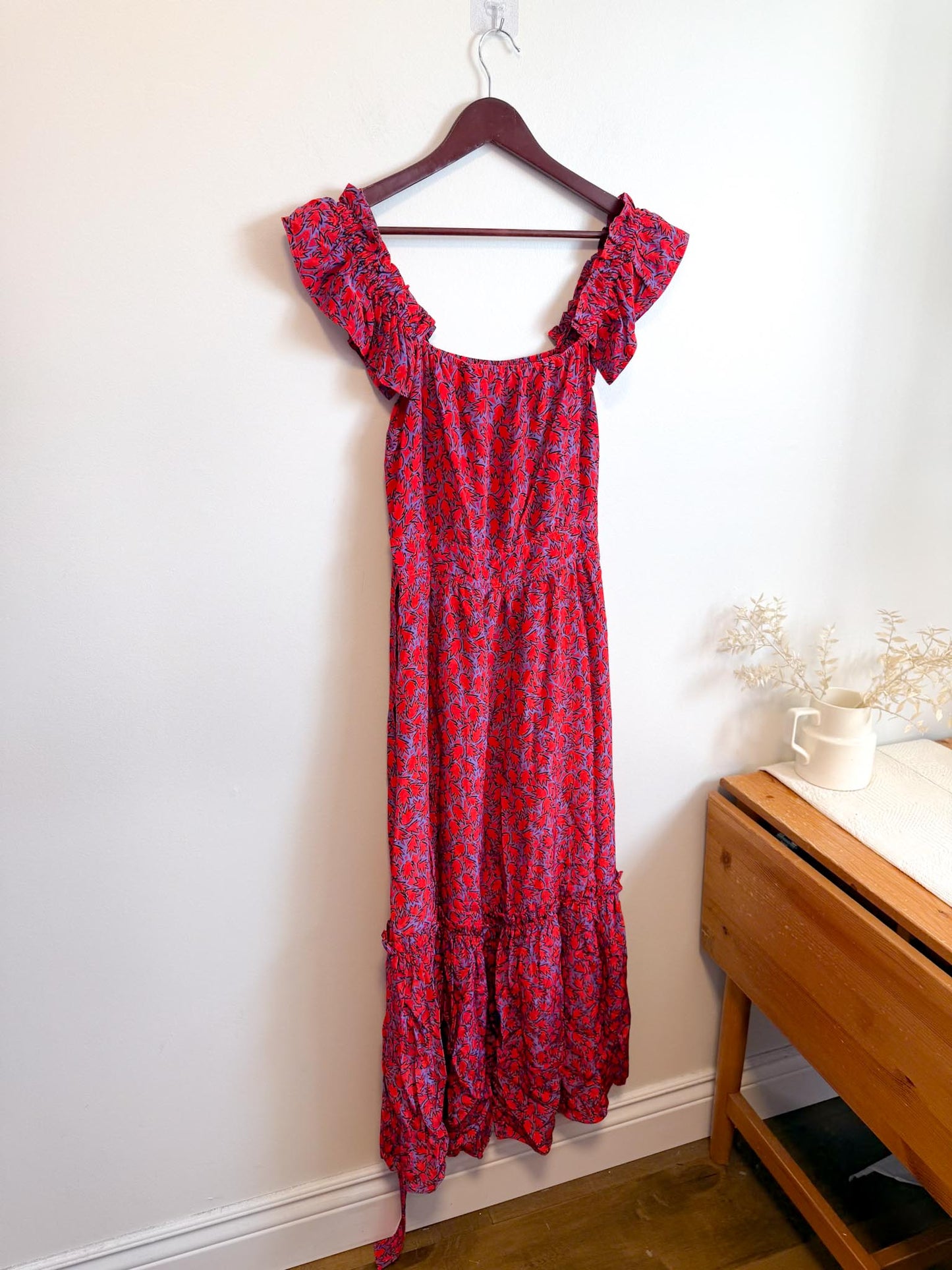 Derek Lam 10 Crosby "Iris Poppy Ruffle Cami Dress" in Red/Purple (Size S)