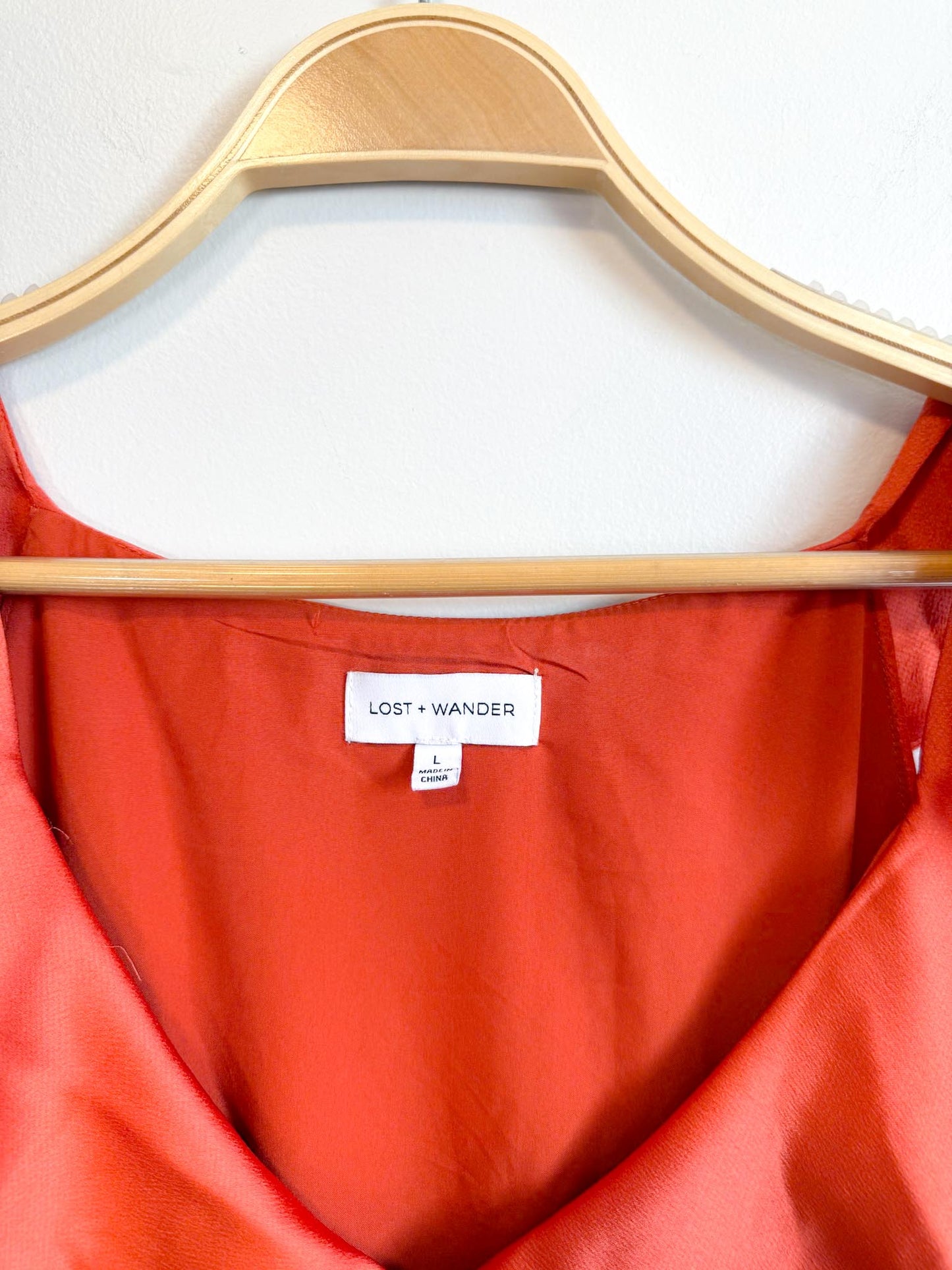 Lost + Wonder Ruffled Satin Midi Dress in Orange (Size L)
