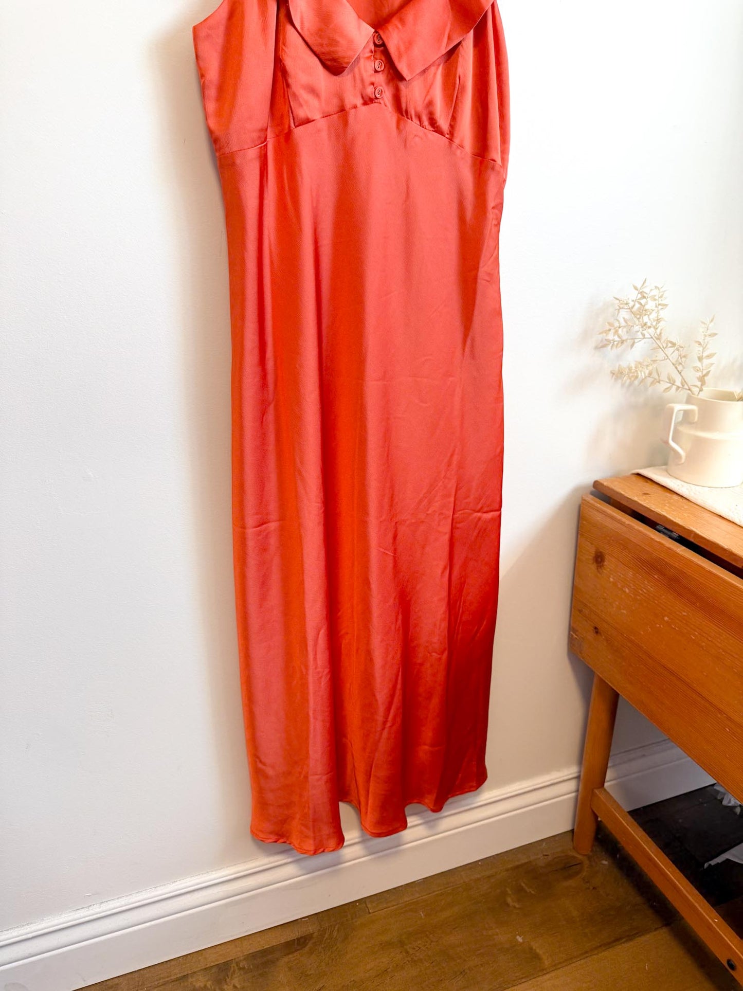 Lost + Wonder Ruffled Satin Midi Dress in Orange (Size L)