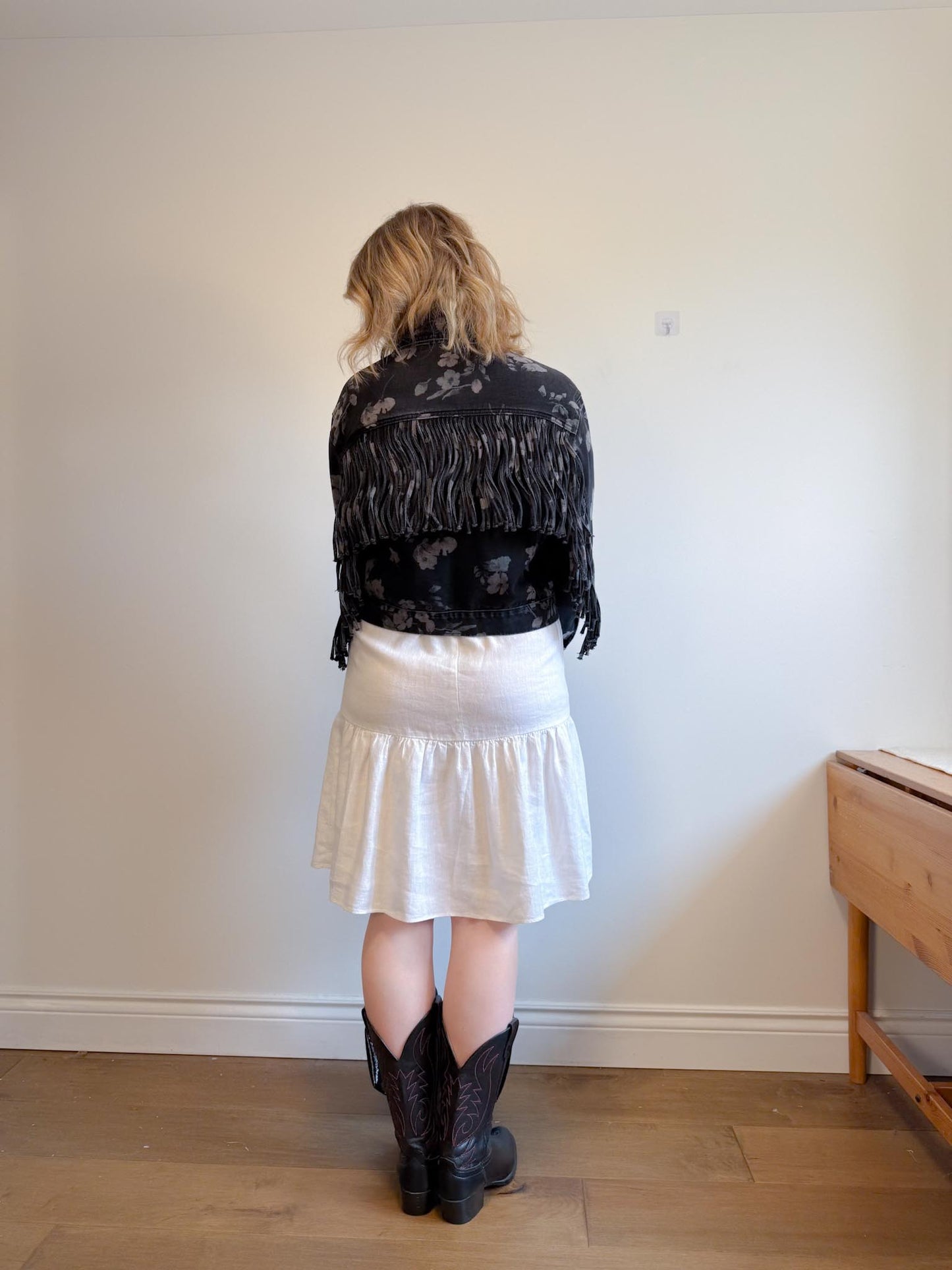Saltwater Luxe Floral Denim Jacket with Tassels (Size S/M)