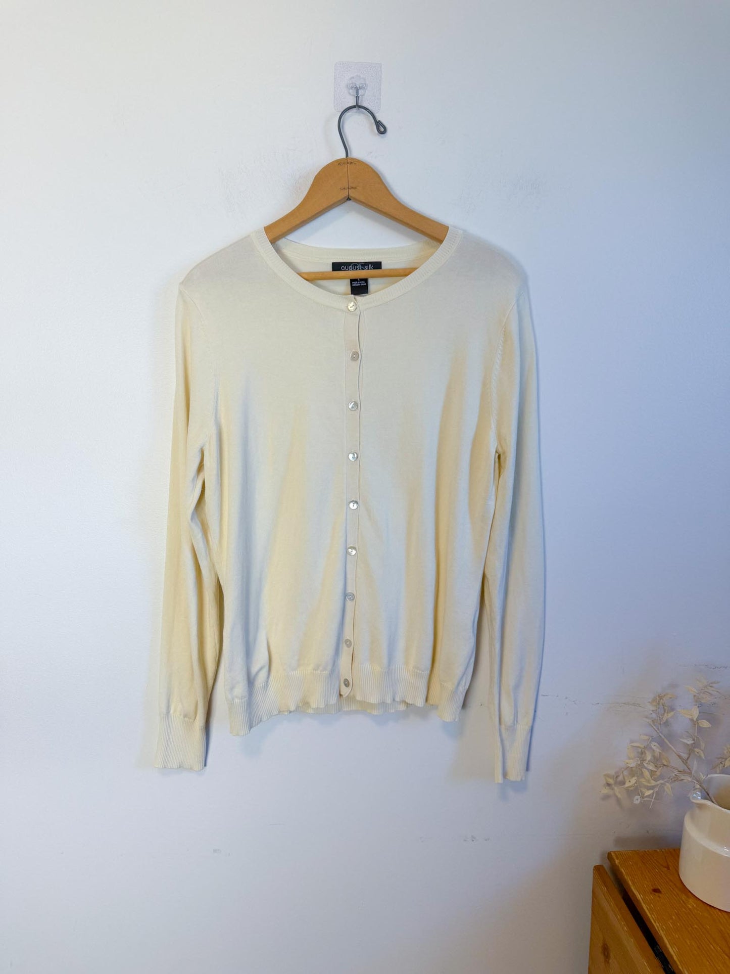 August Silk Cardigan in Eggshell (Size M/L)