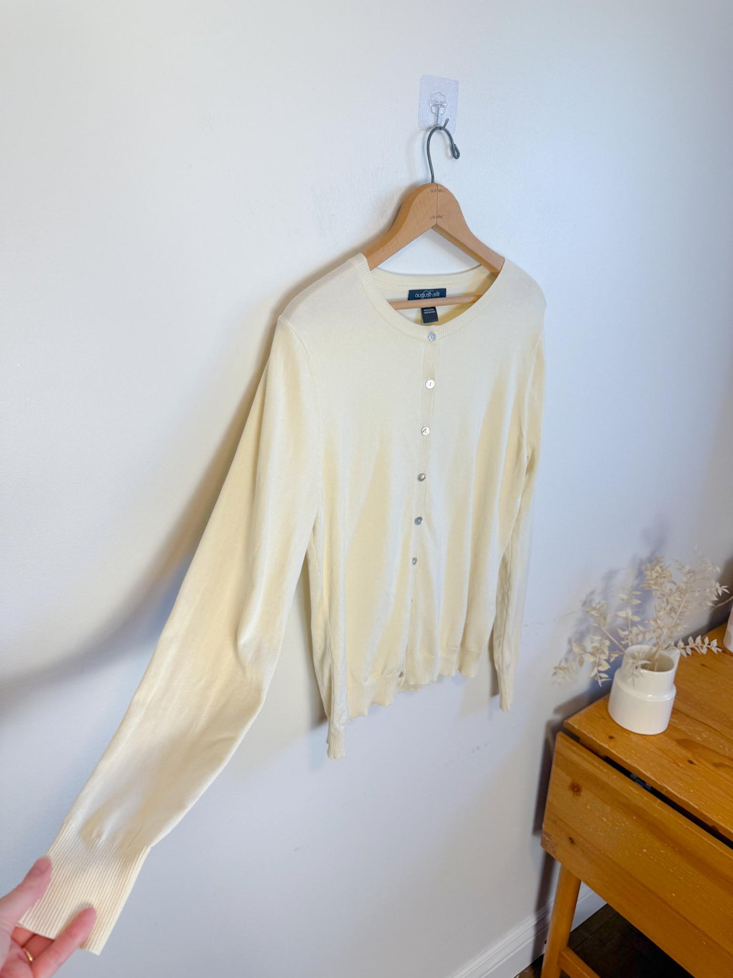 August Silk Cardigan in Eggshell (Size M/L)