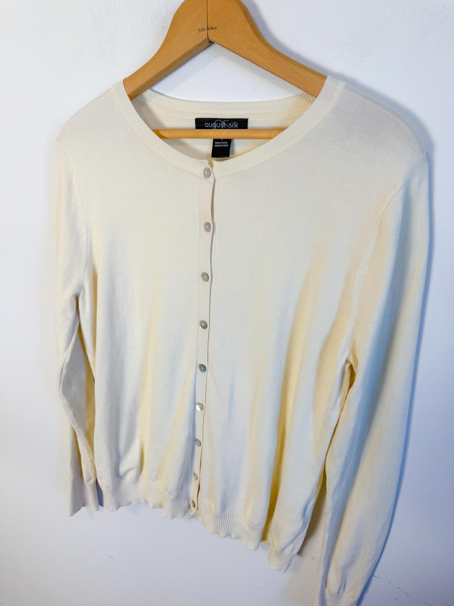 August Silk Cardigan in Eggshell (Size M/L)