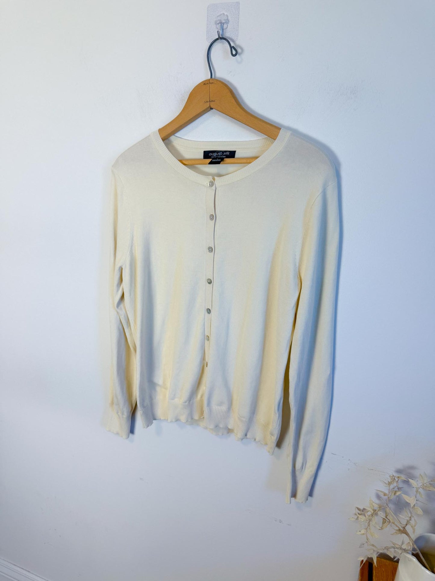 August Silk Cardigan in Eggshell (Size M/L)