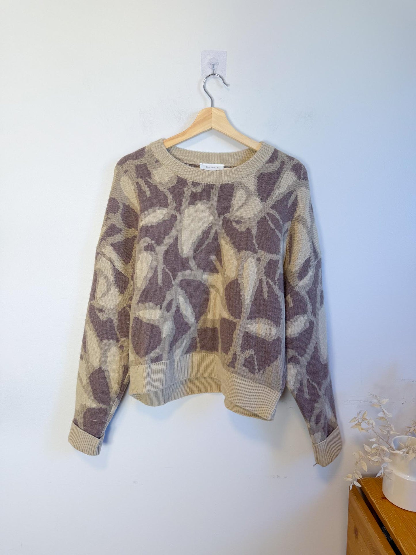 ba&sh Designer Cashmere & Wool Crewneck Sweater in Brown Print (Size M)