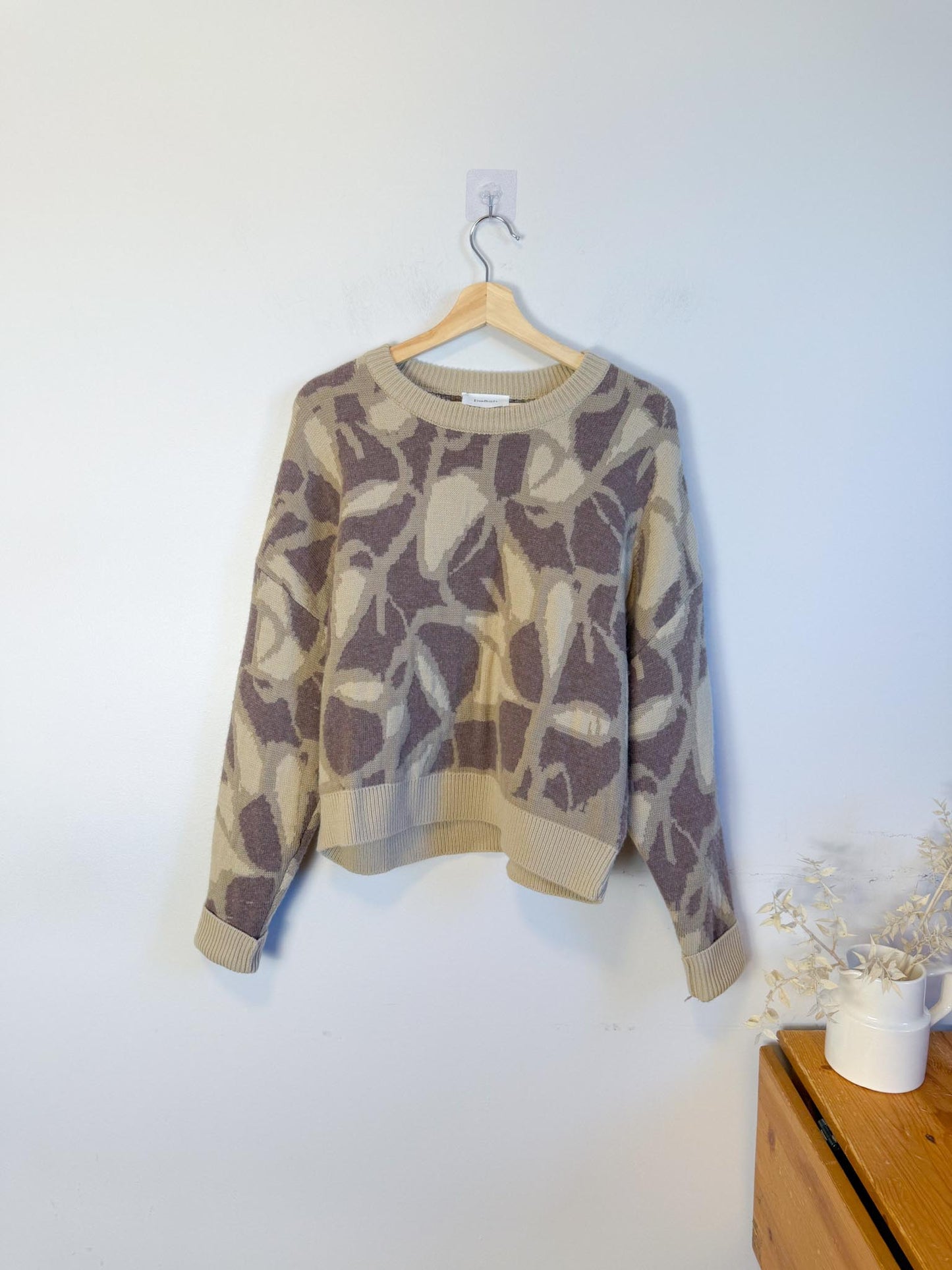 ba&sh Designer Cashmere & Wool Crewneck Sweater in Brown Print (Size M)