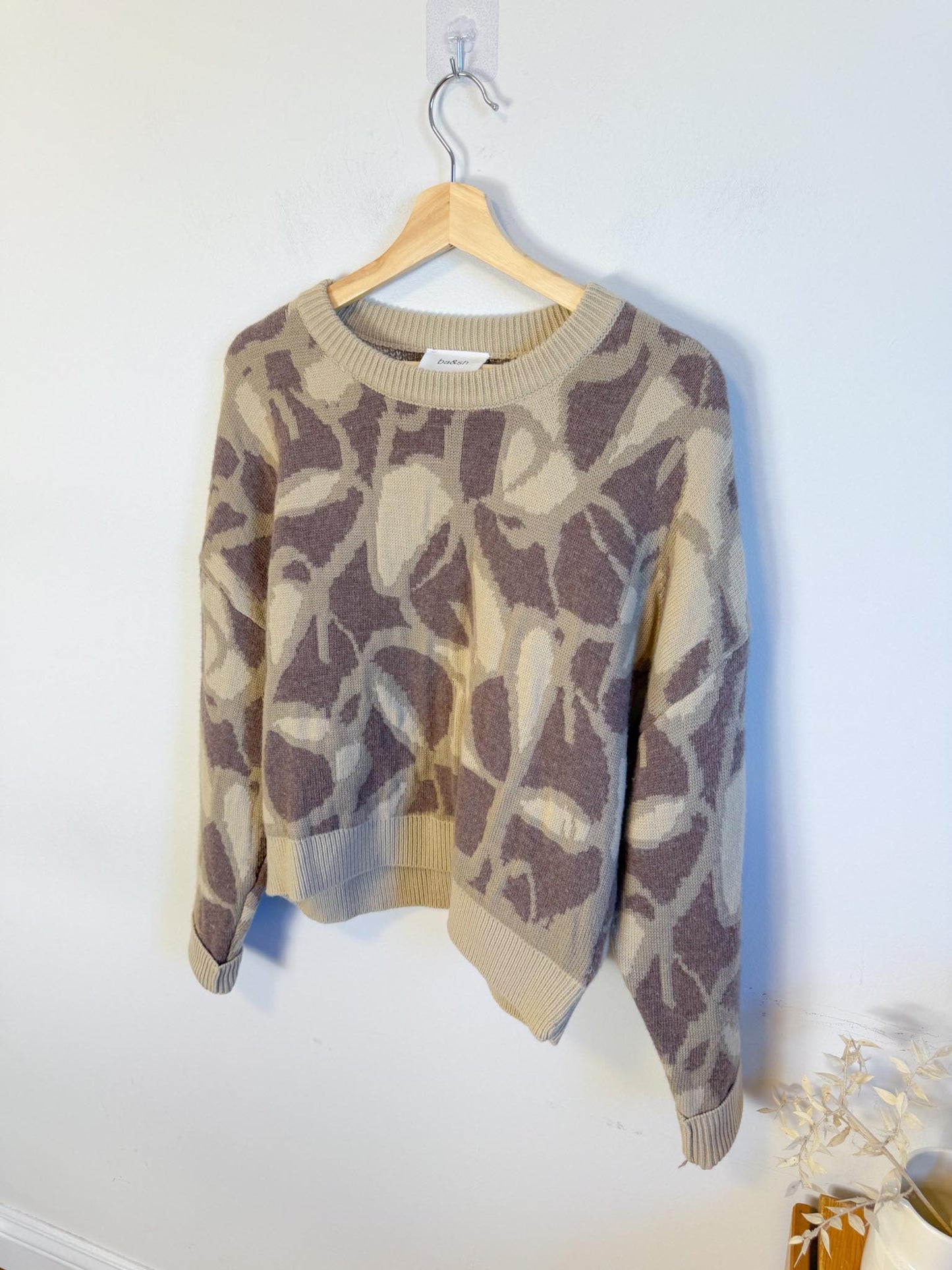 ba&sh Designer Cashmere & Wool Crewneck Sweater in Brown Print (Size M)