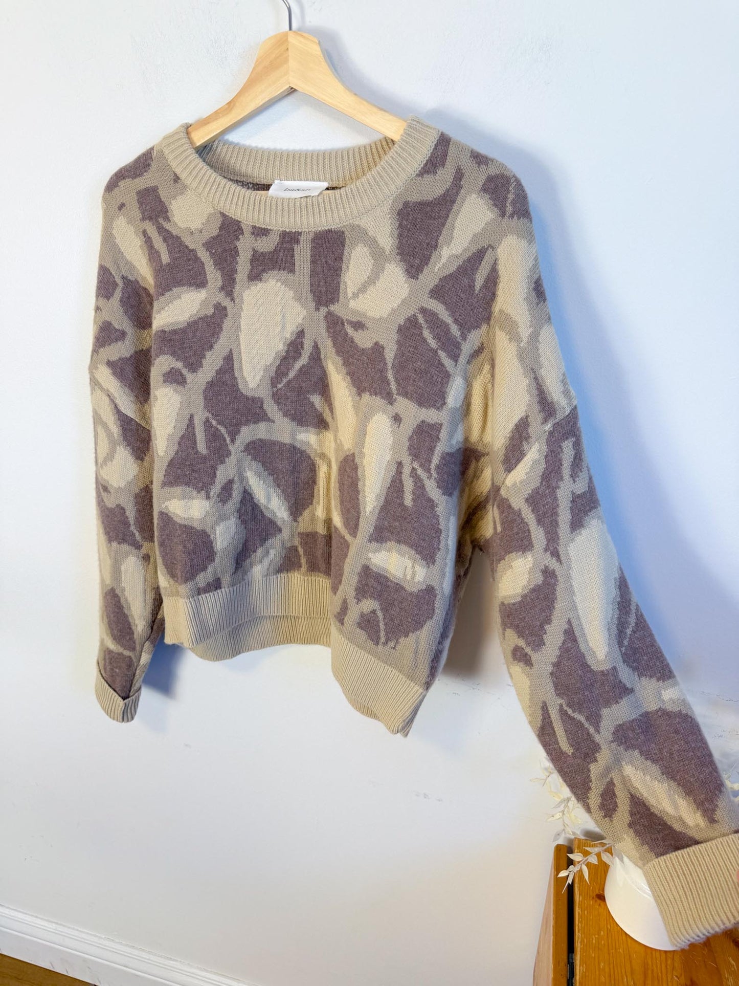 ba&sh Designer Cashmere & Wool Crewneck Sweater in Brown Print (Size M)