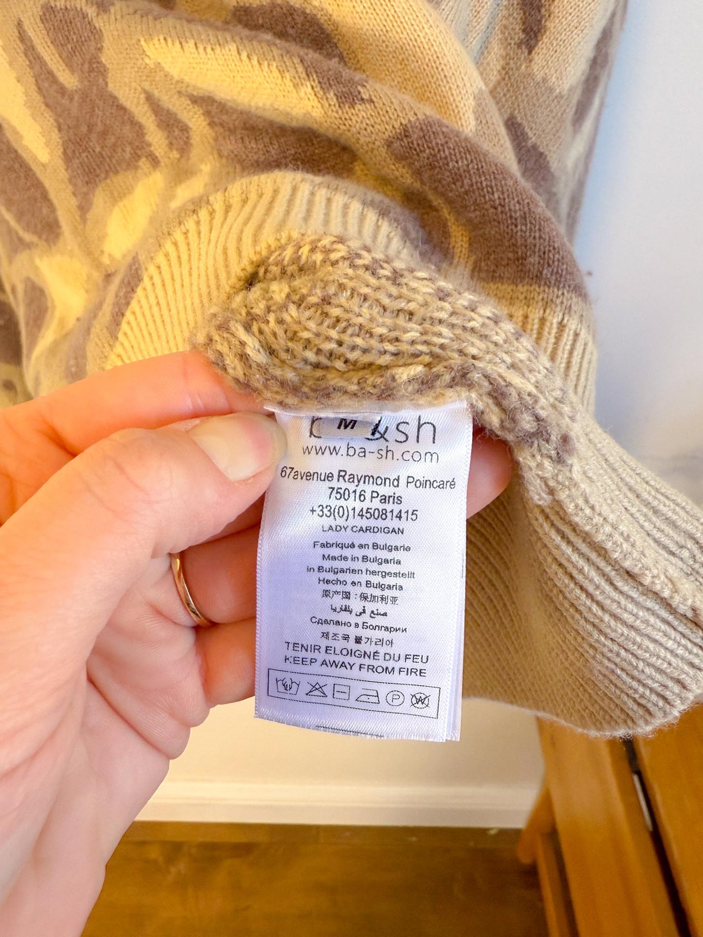 ba&sh Designer Cashmere & Wool Crewneck Sweater in Brown Print (Size M)
