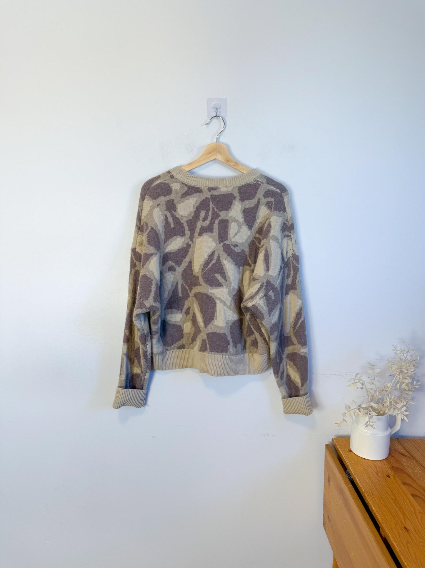 ba&sh Designer Cashmere & Wool Crewneck Sweater in Brown Print (Size M)