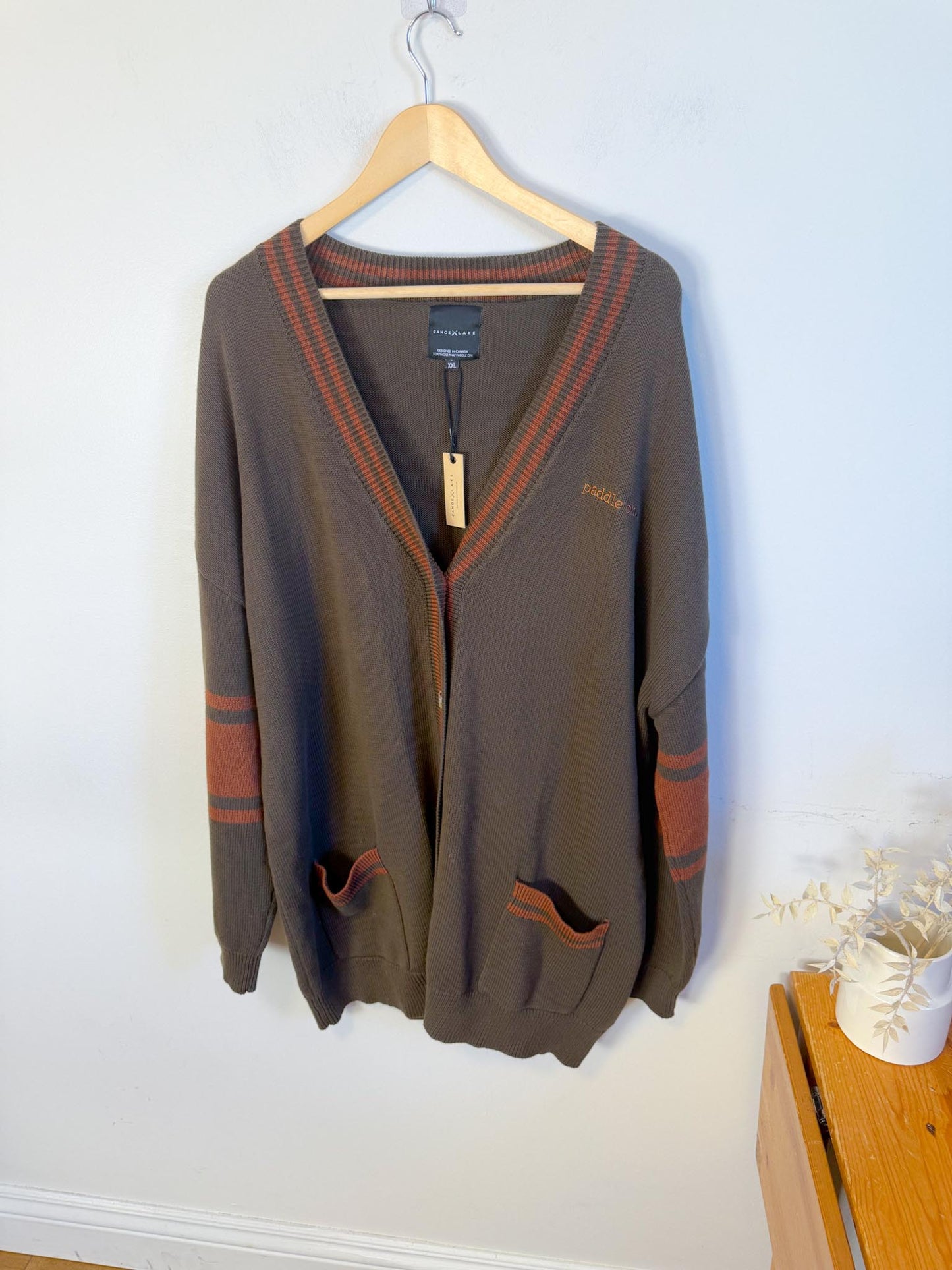 Canoe & Lake "Dockside Knit Cardigan in Green/Brown" NWT (Size 2XL)