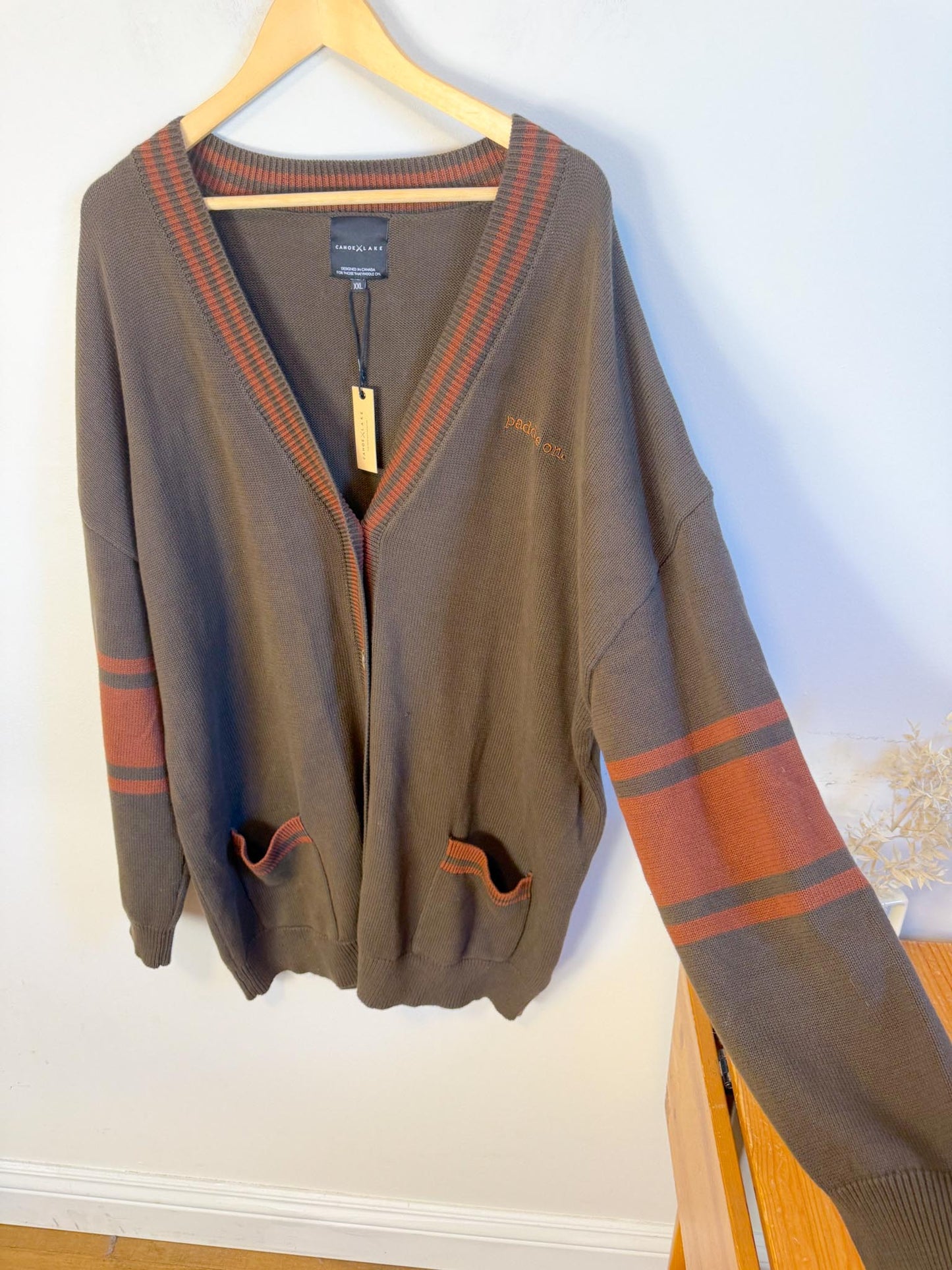 Canoe & Lake "Dockside Knit Cardigan in Green/Brown" NWT (Size 2XL)