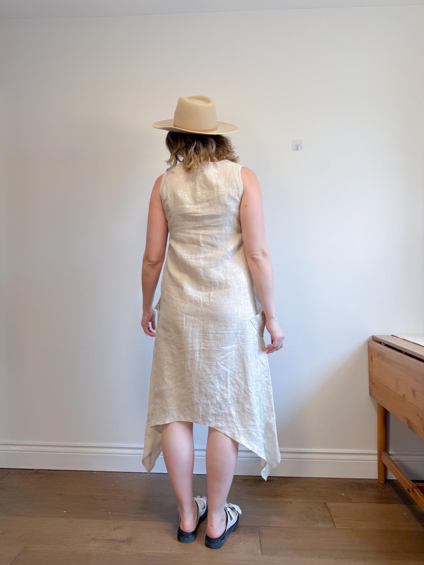Periphery Canadian Linen Assymetrical Midi Dress in Oatmeal (Size S/M)