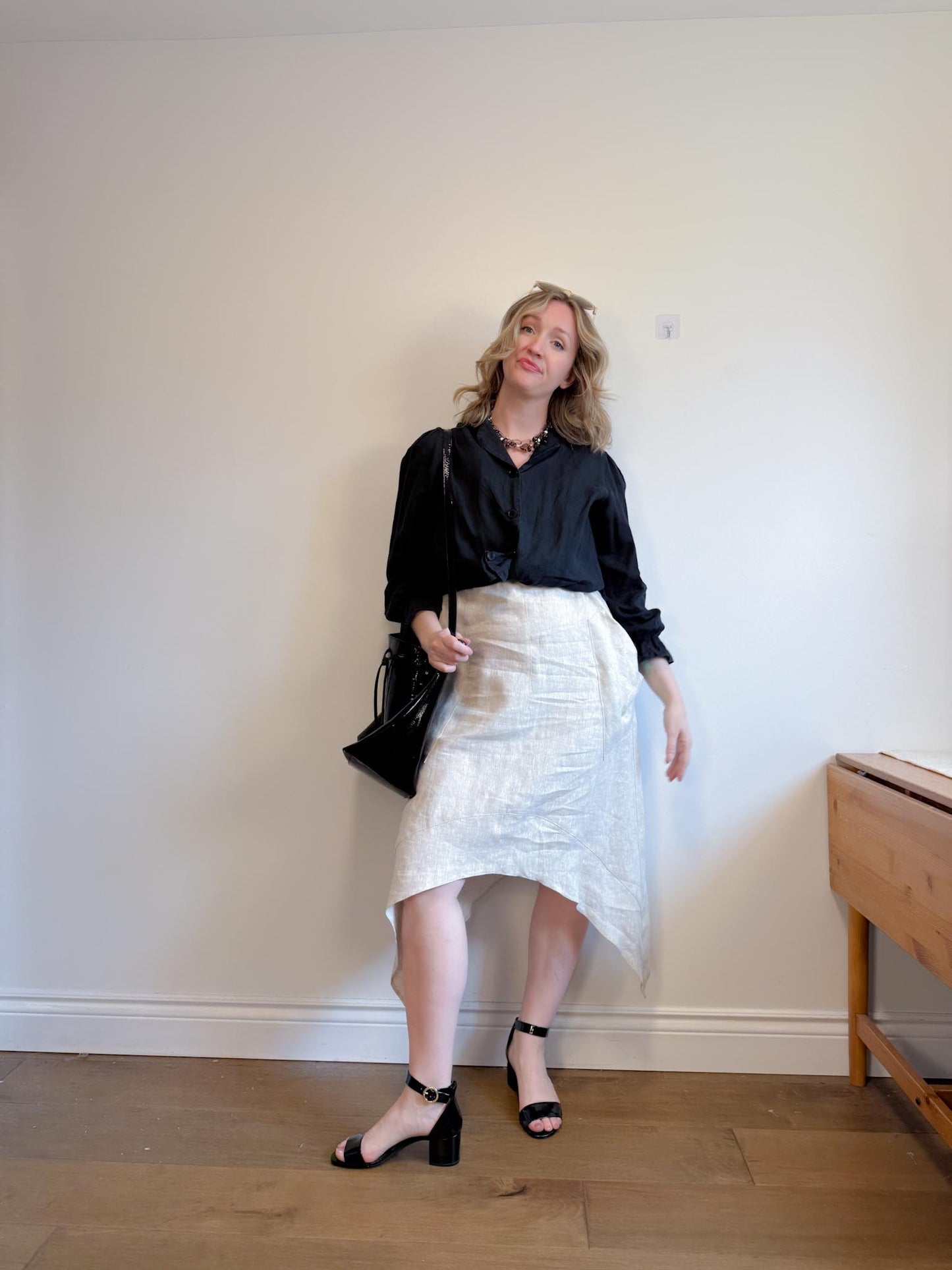 Periphery Canadian Linen Assymetrical Midi Dress in Oatmeal (Size S/M)