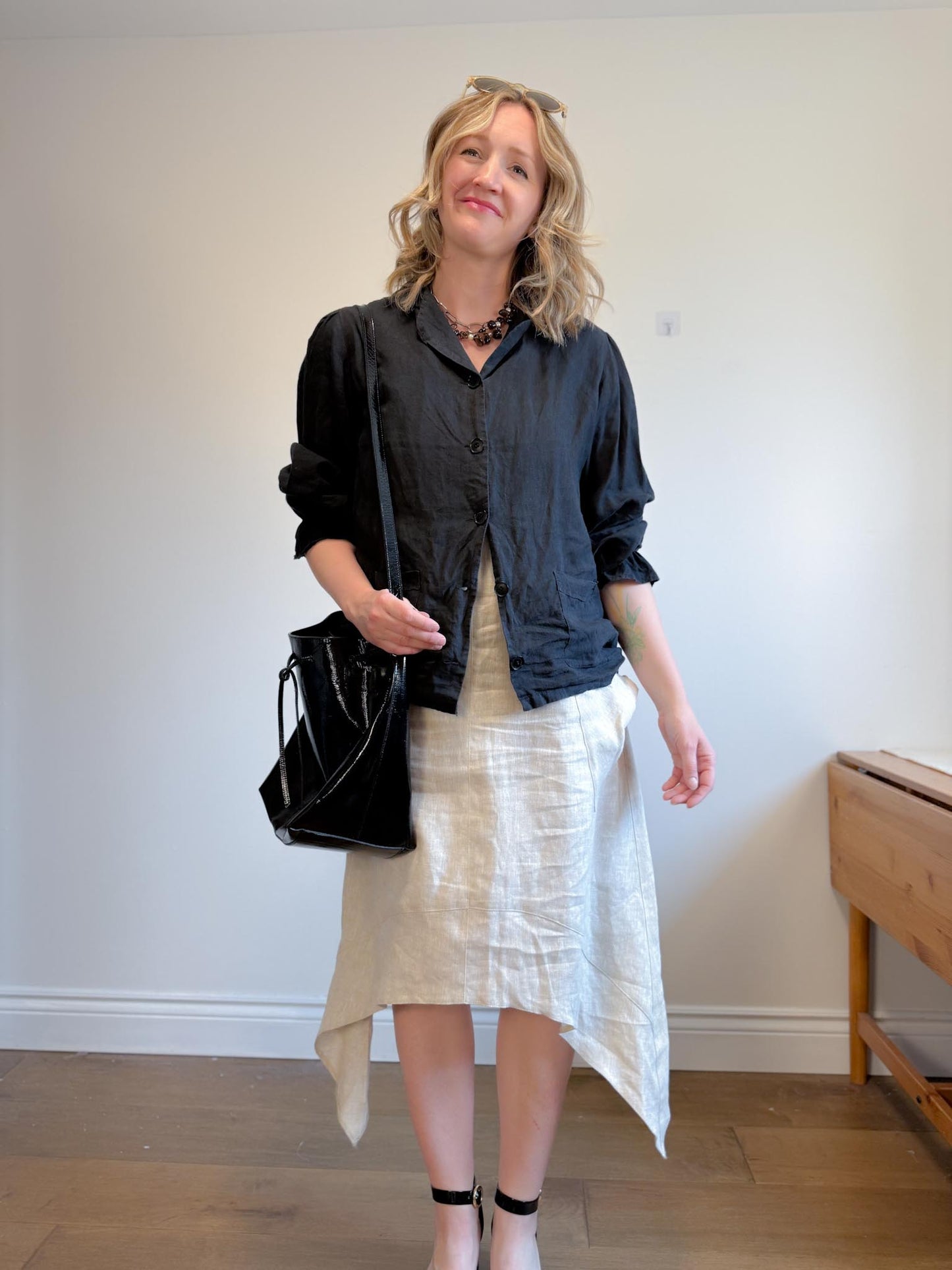 Periphery Canadian Linen Assymetrical Midi Dress in Oatmeal (Size S/M)