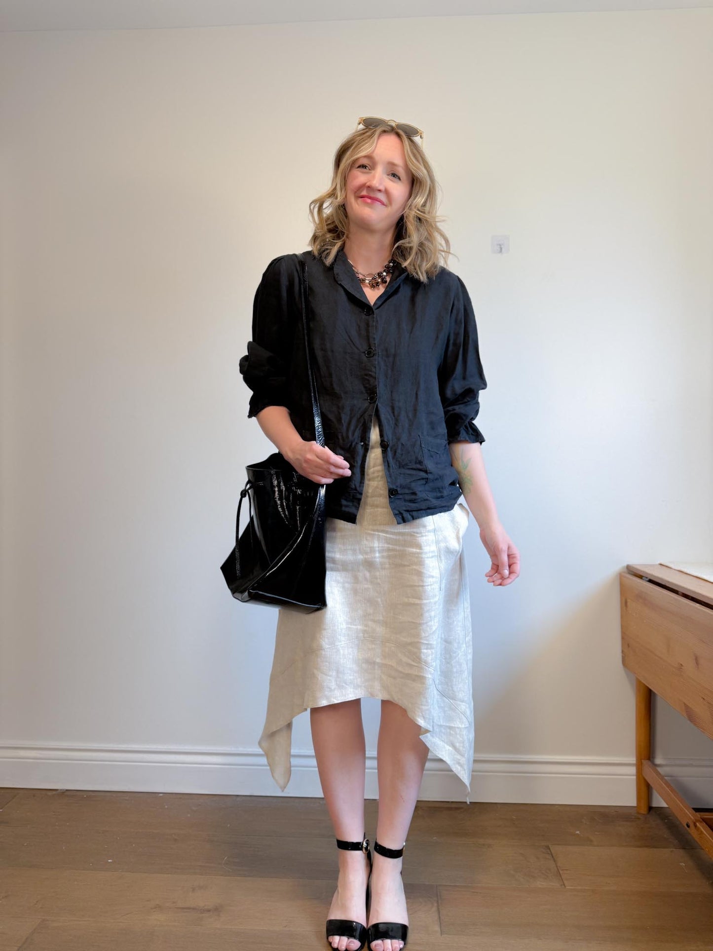 Periphery Canadian Linen Assymetrical Midi Dress in Oatmeal (Size S/M)