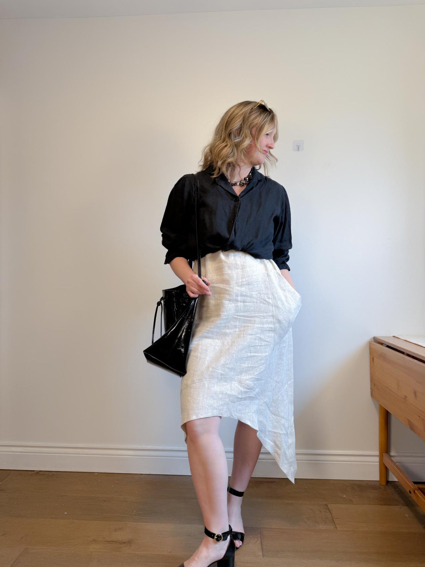 Periphery Canadian Linen Assymetrical Midi Dress in Oatmeal (Size S/M)