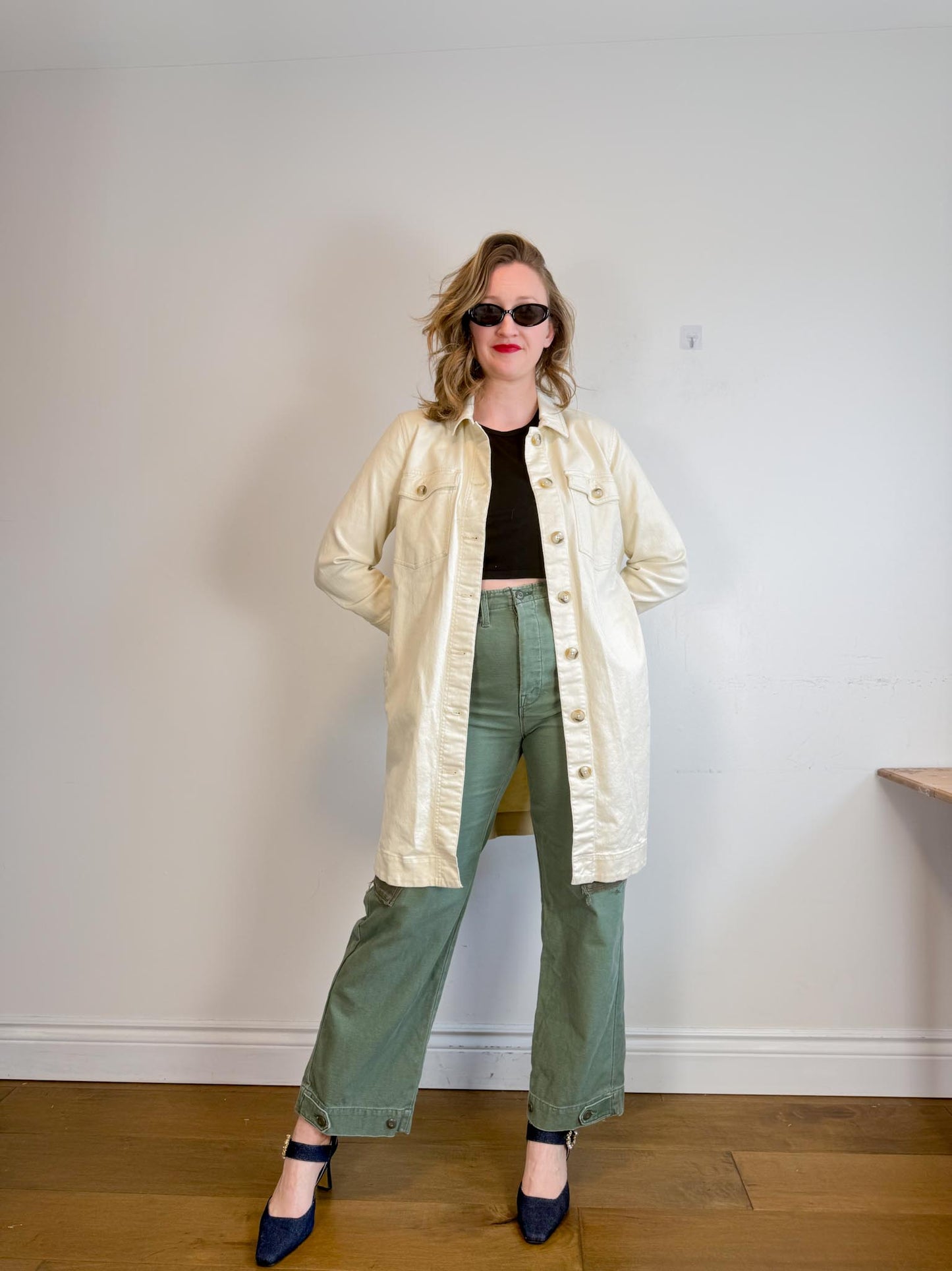 Madewell Long Belted Chore Coat in Khaki (Size S/M)