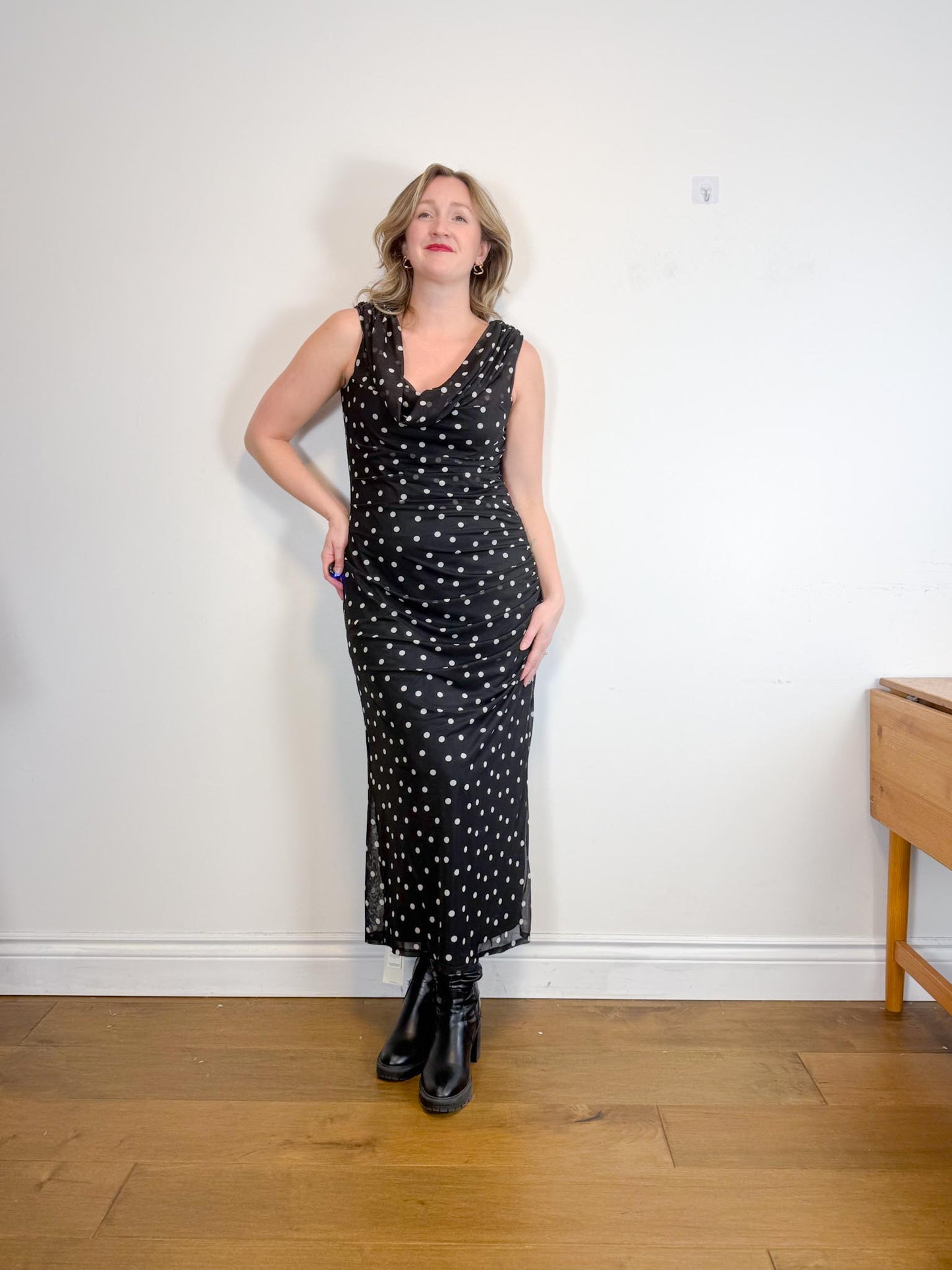 Abercrombie & Fitch "Mesh Draped Polka Dot Maxi Dress in Black/White" NWT (Size XL)