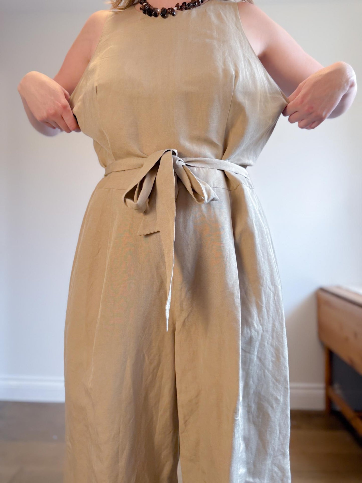 Banana Republic Wide Leg Linen Jumpsuit in Beige (Size 16)