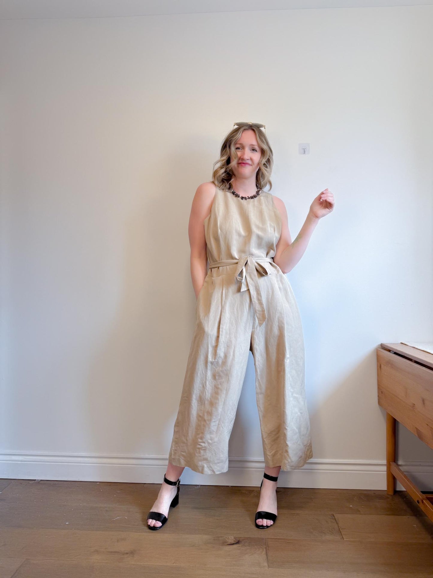 Banana Republic Wide Leg Linen Jumpsuit in Beige (Size 16)