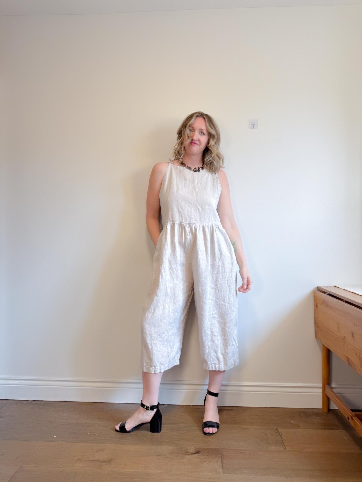 Shelter Slow Fashion Linen Overalls in Grey (Size L/XL)
