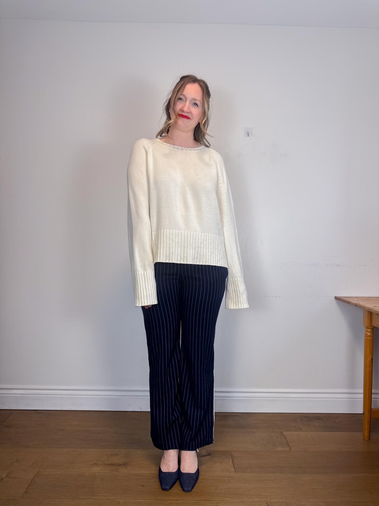 LILYSILK Wool & Cashmere Boxy Crewneck Sweater in Cream (Size S-L)