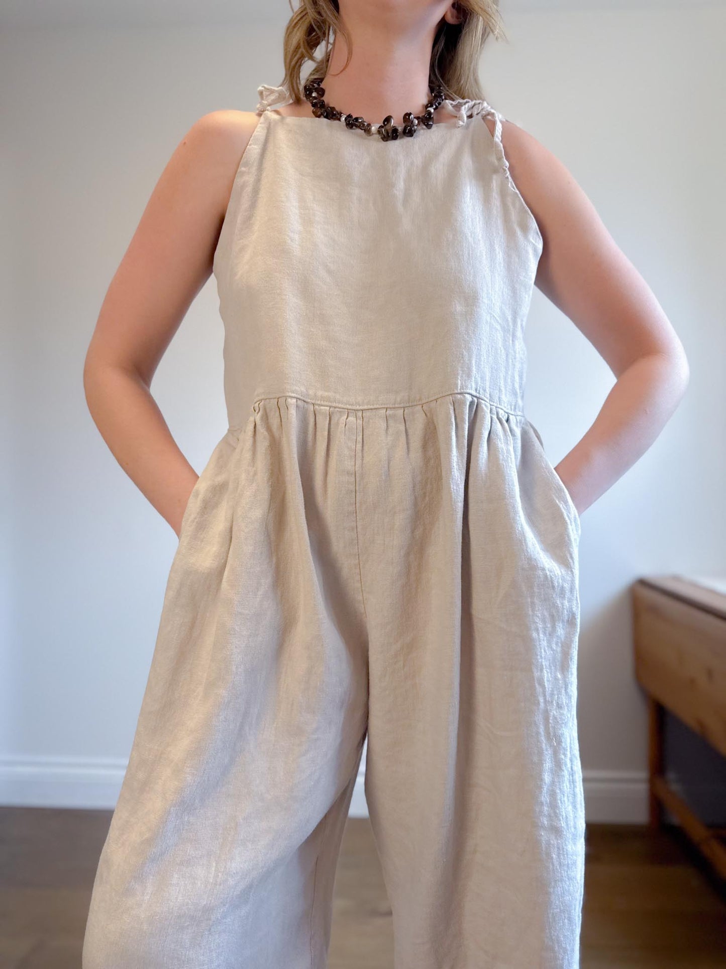 Shelter Slow Fashion Linen Overalls in Grey (Size L/XL)