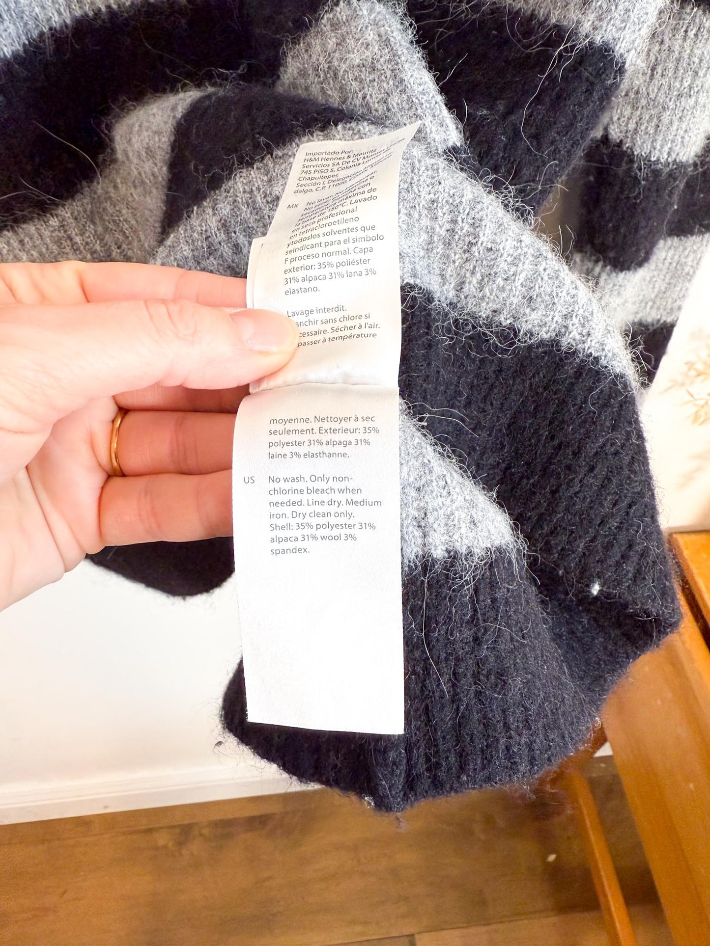 COS Alpaca Blend Striped Sweater in Black/Grey (Size M/L)