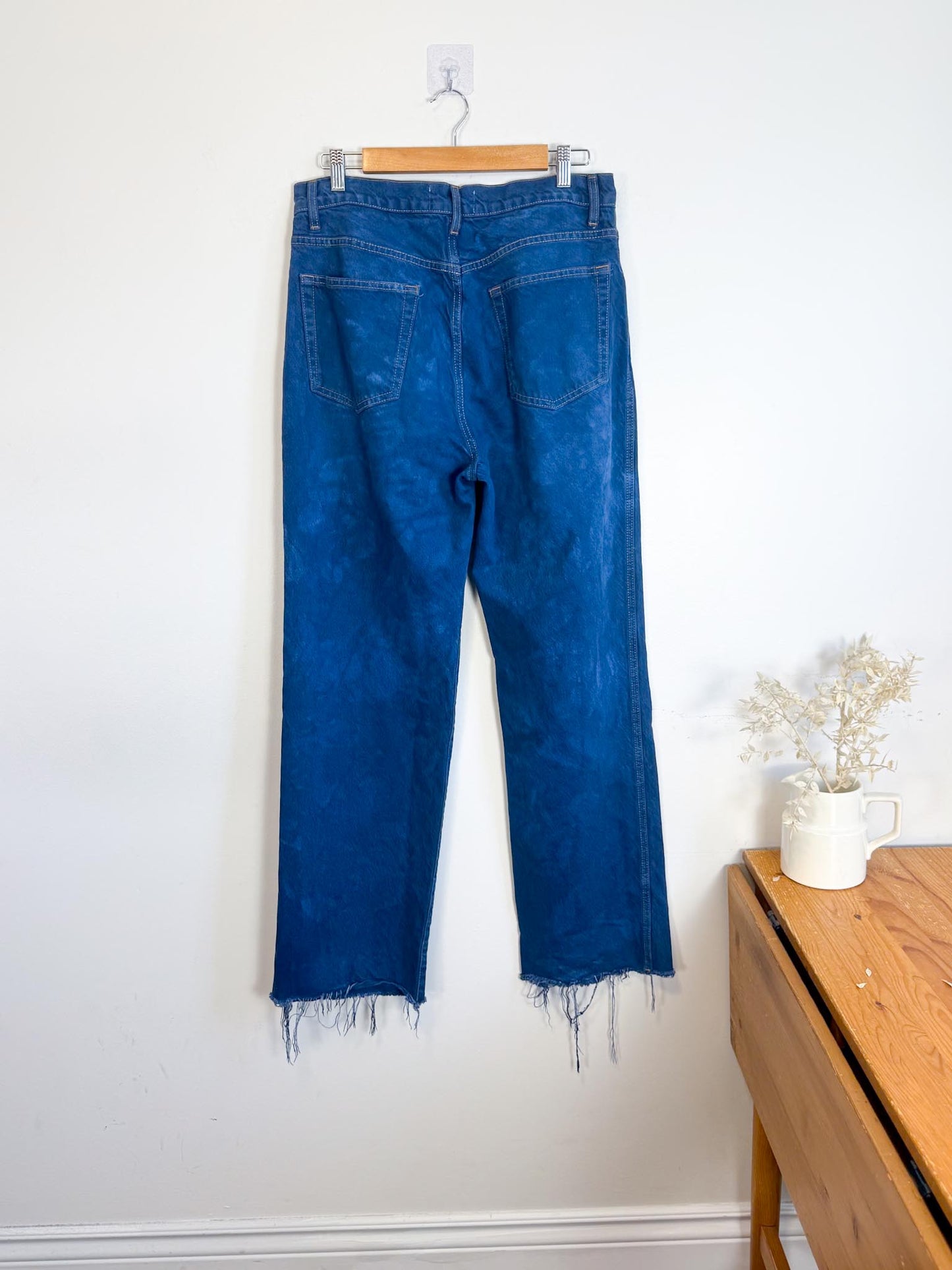Reformation "Val 90s Mid Rise Straight Jeans in Tie Dye Blue" (Size 29)