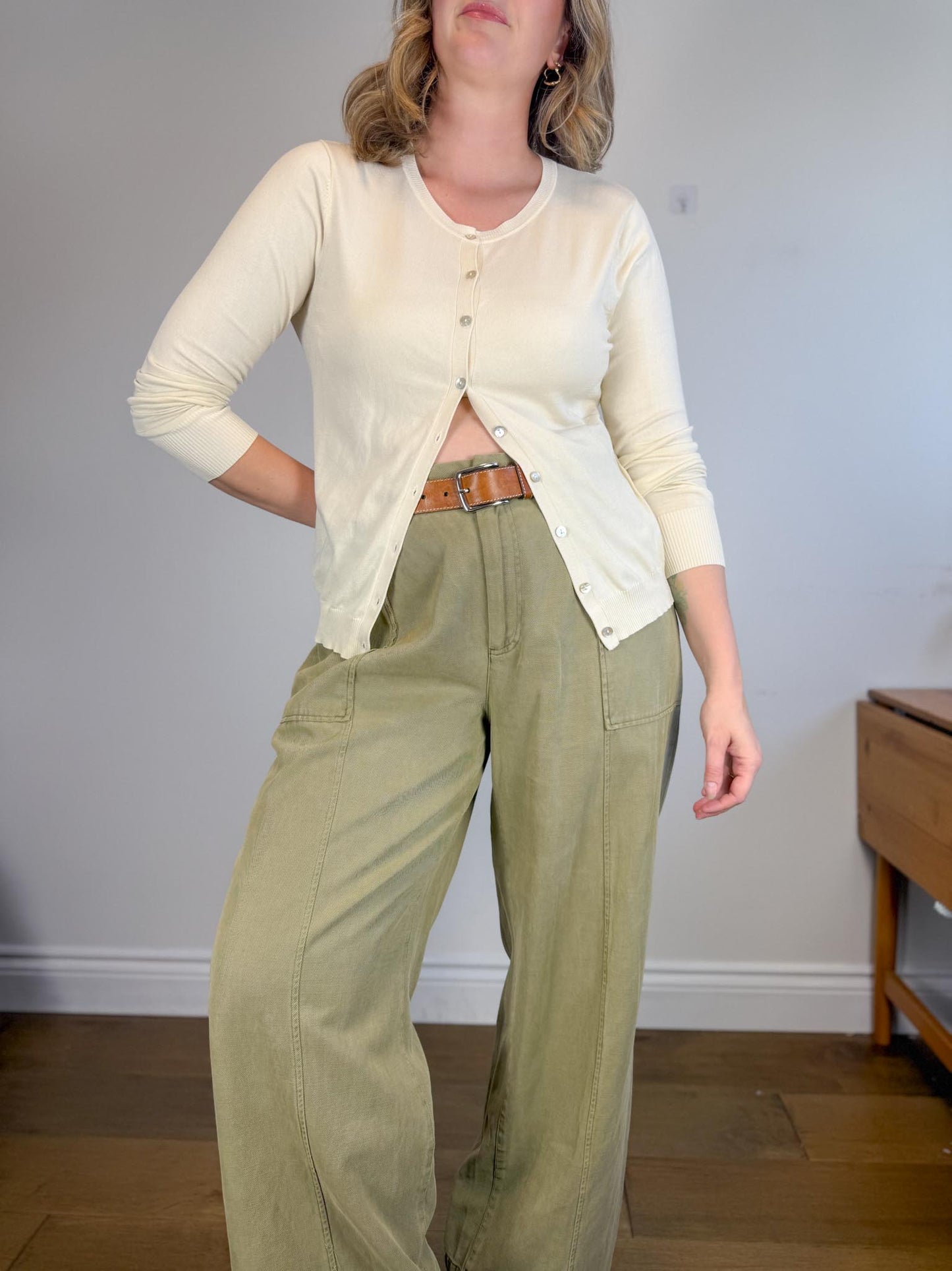 August Silk Cardigan in Eggshell (Size M/L)