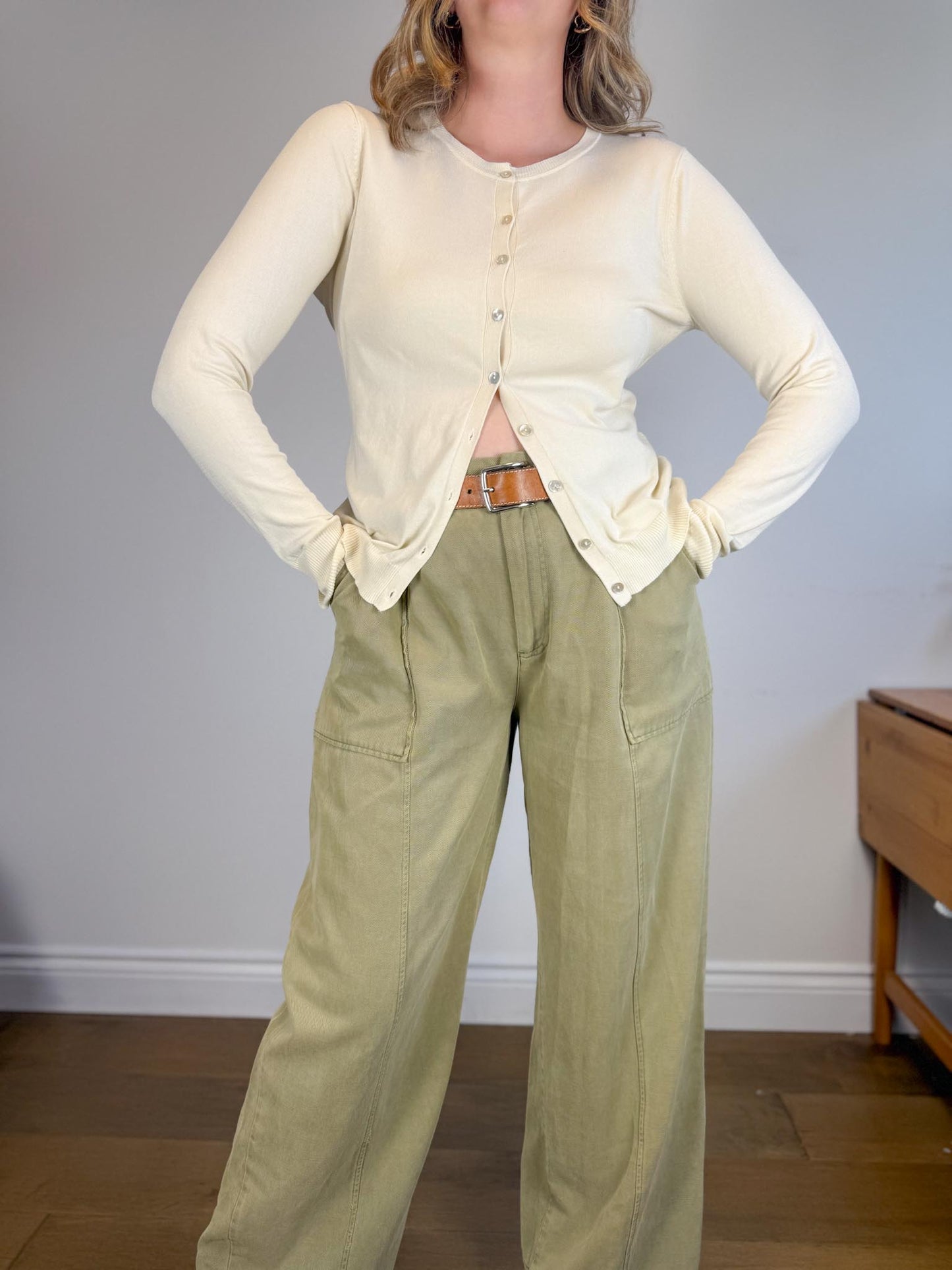 August Silk Cardigan in Eggshell (Size M/L)