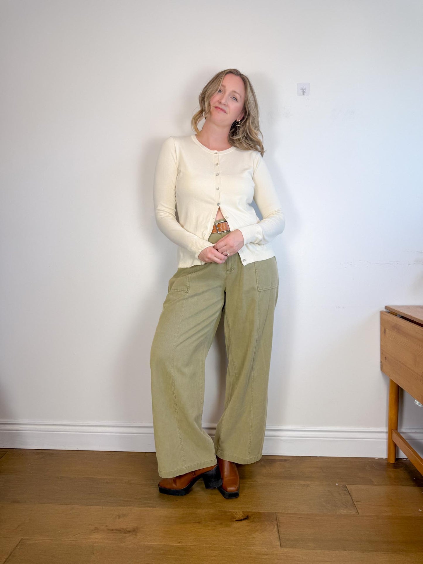 August Silk Cardigan in Eggshell (Size M/L)