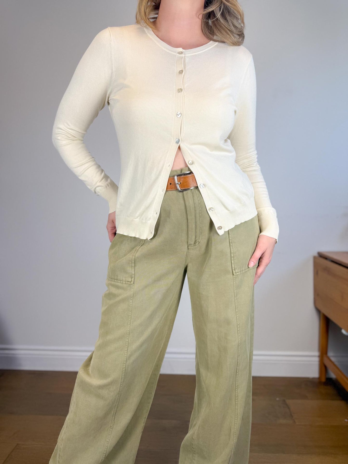 August Silk Cardigan in Eggshell (Size M/L)