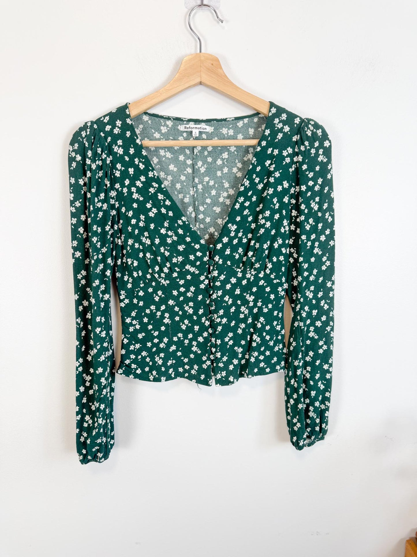 Reformation "Nell Top in Green Floral" (Size S)