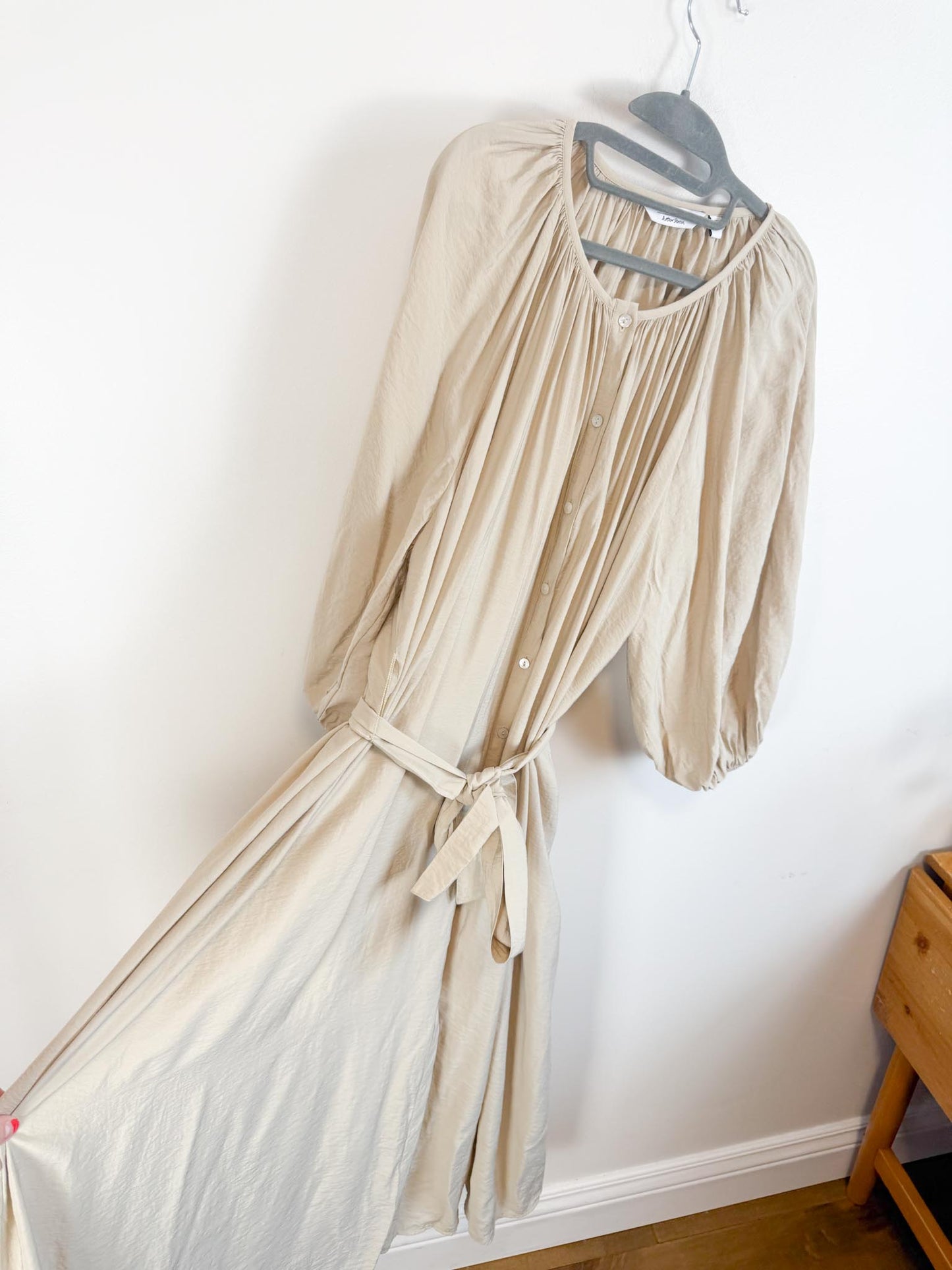 & Other Stories Puff Sleeve Midi Dress in Beige (Size S-L)