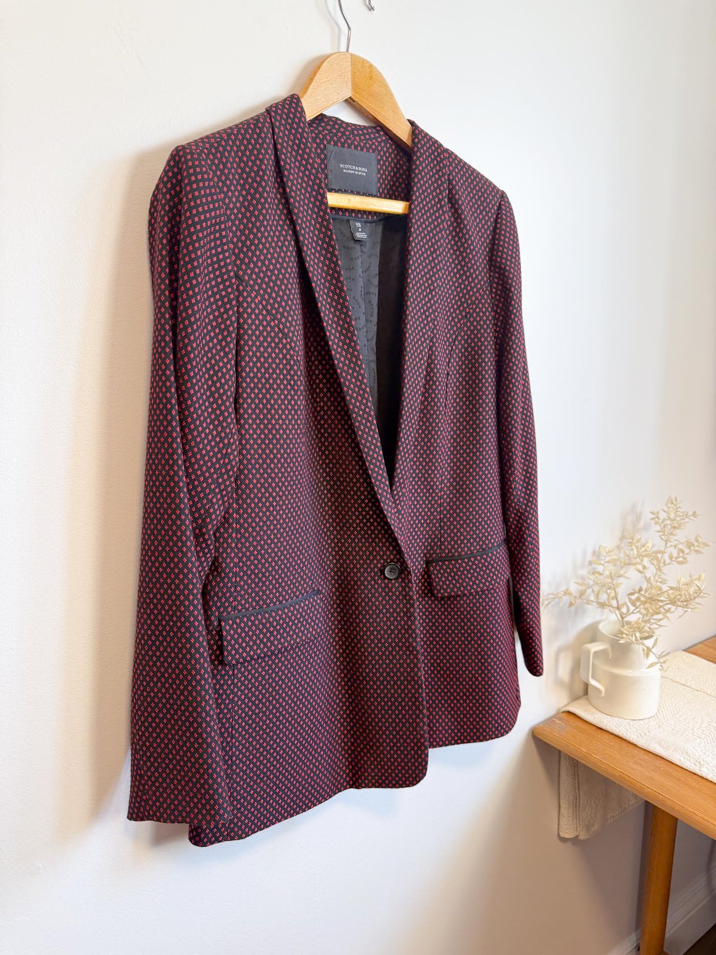 Scotch & Soda Diamond Print Blazer in Red/Black (Size S/M)
