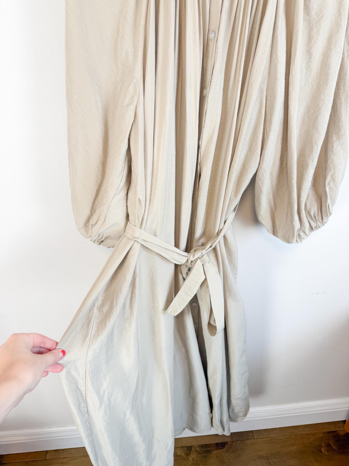 & Other Stories Puff Sleeve Midi Dress in Beige (Size S-L)