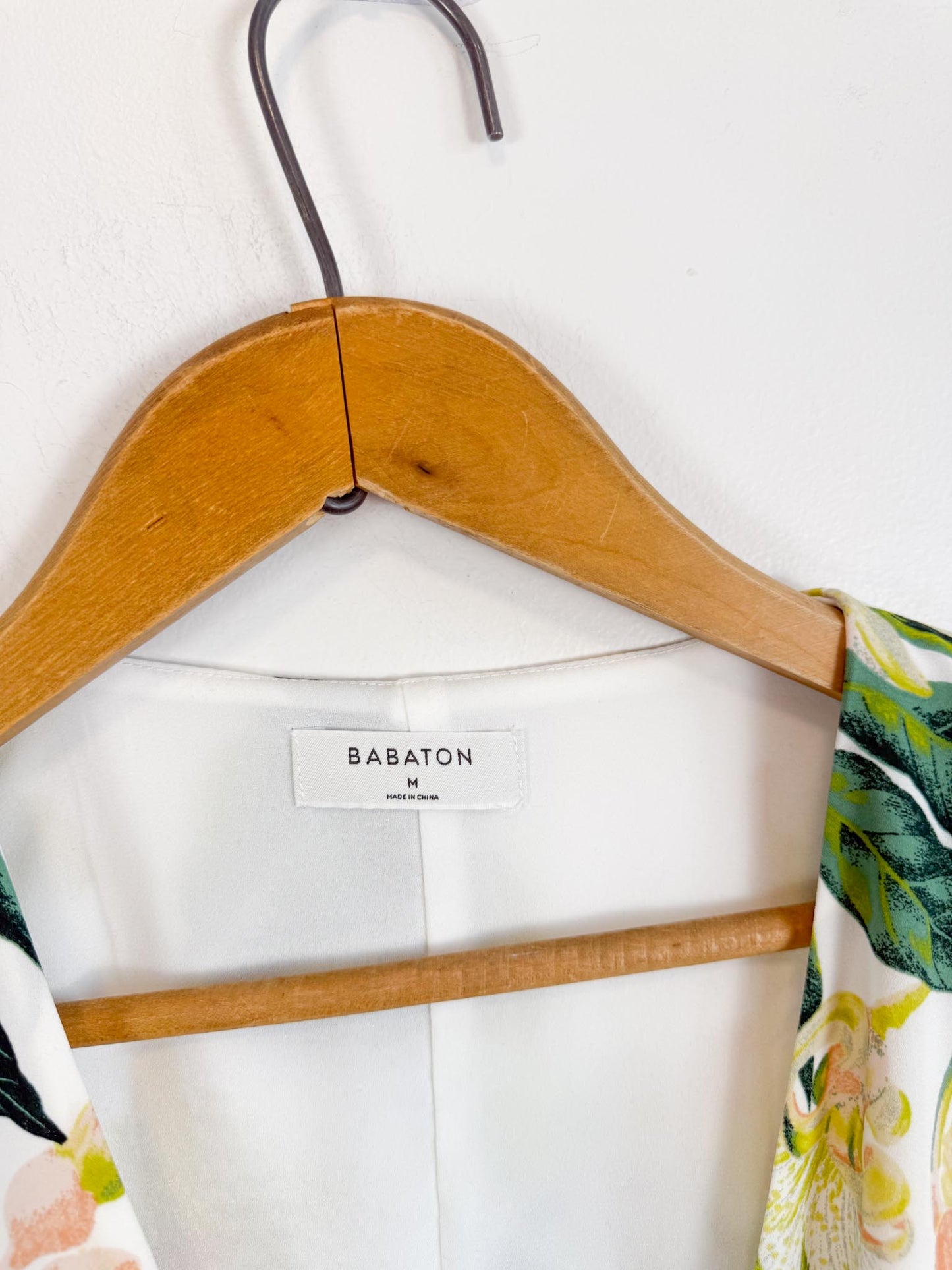 Babaton Wallace Wrap Dress in White/Green Floral (Size M)