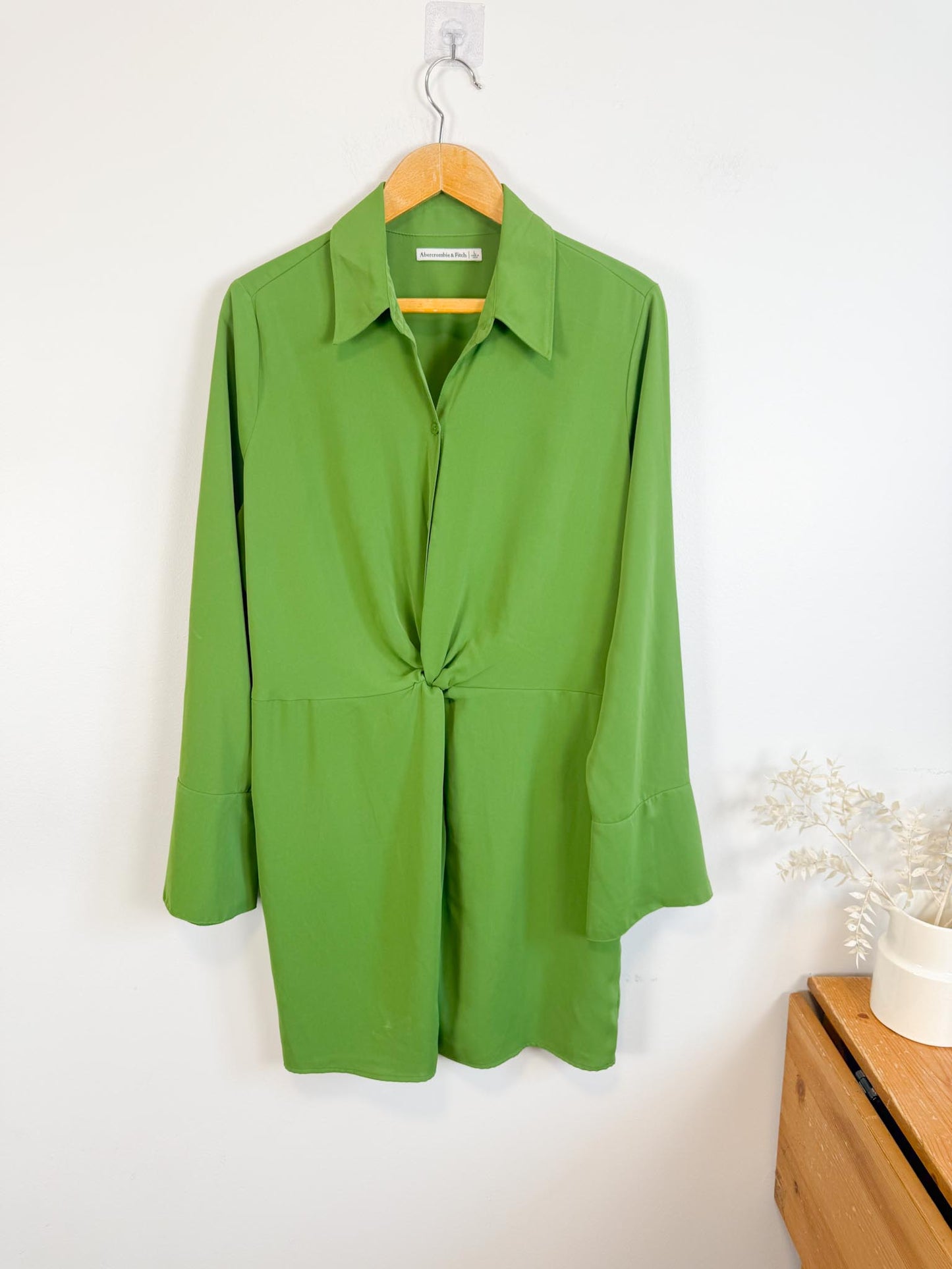 Abercrombie Long Sleeve Front Twist Mini Dress in Green (Size L/XL)