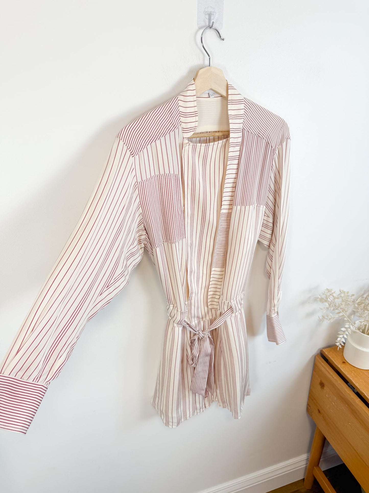 REISS "Alba Striped Shirt Dress in Red/Cream" (Size S)