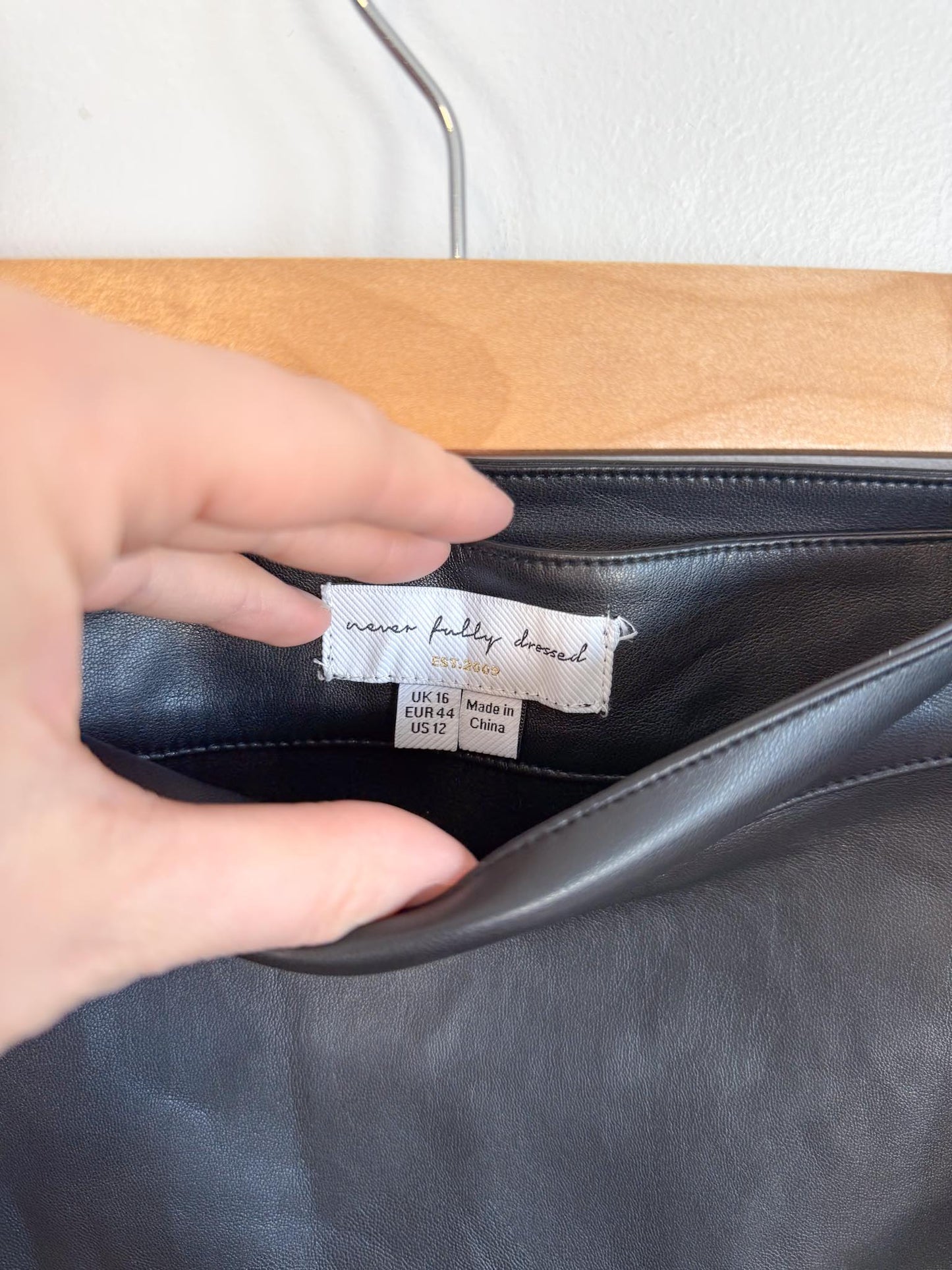 Never Fully Dressed "Black Vegan Leather Mini Jaspre Skirt" (Size 12)